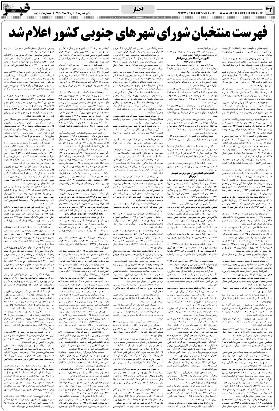مشاهده صفحه ۳۲ روزنامه خبرجنوب تاریخ ۱  سال ۱۳۹۶