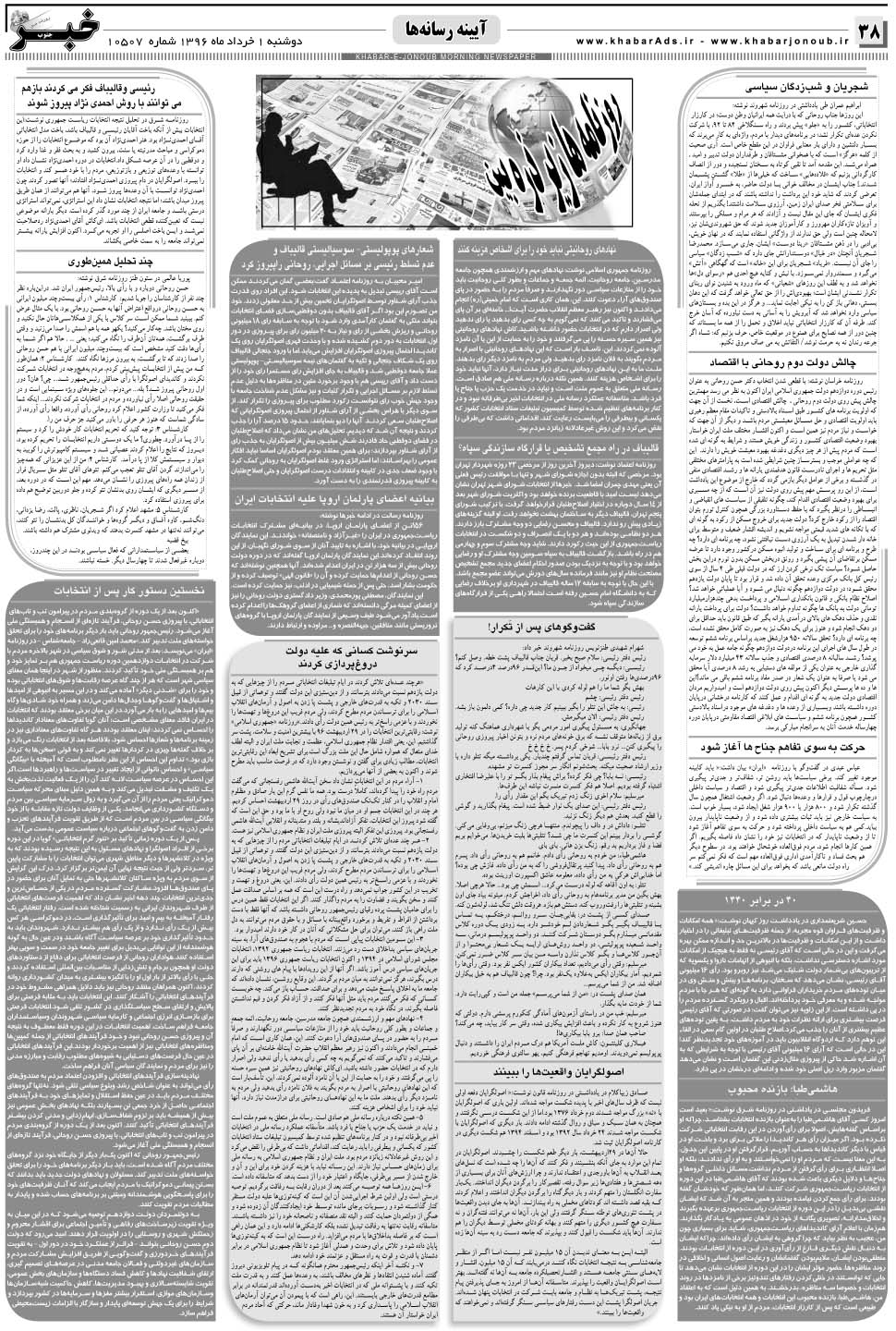 مشاهده صفحه ۳۸ روزنامه خبرجنوب تاریخ ۱  سال ۱۳۹۶