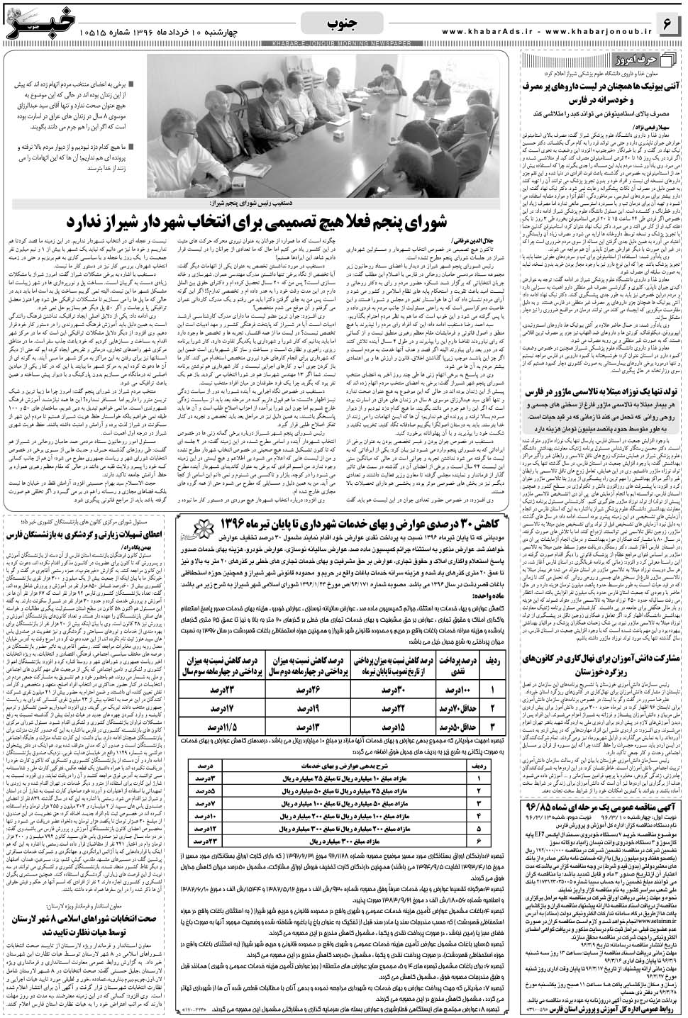 مشاهده صفحه ۶ روزنامه خبرجنوب تاریخ ۱۰  سال ۱۳۹۶