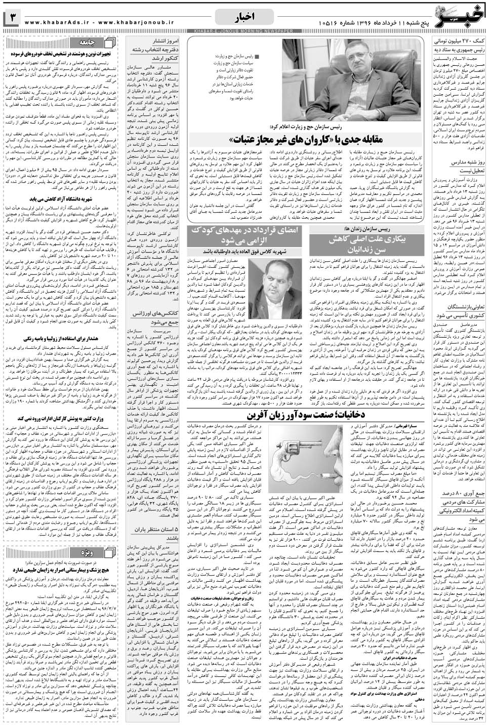 مشاهده صفحه ۳ روزنامه خبرجنوب تاریخ ۱۱  سال ۱۳۹۶