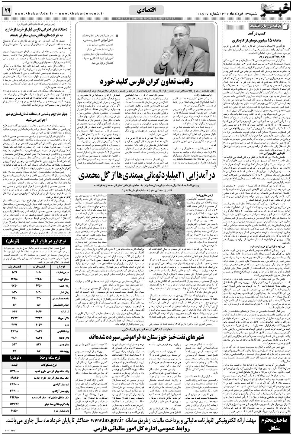 مشاهده صفحه ۲۹ روزنامه خبرجنوب تاریخ ۱۳  سال ۱۳۹۶