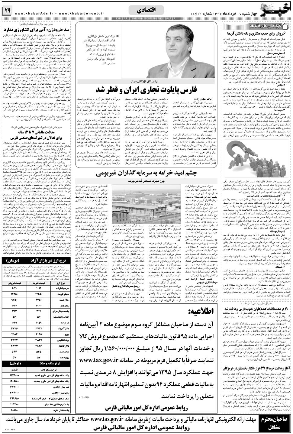 مشاهده صفحه ۲۹ روزنامه خبرجنوب تاریخ ۱۷  سال ۱۳۹۶