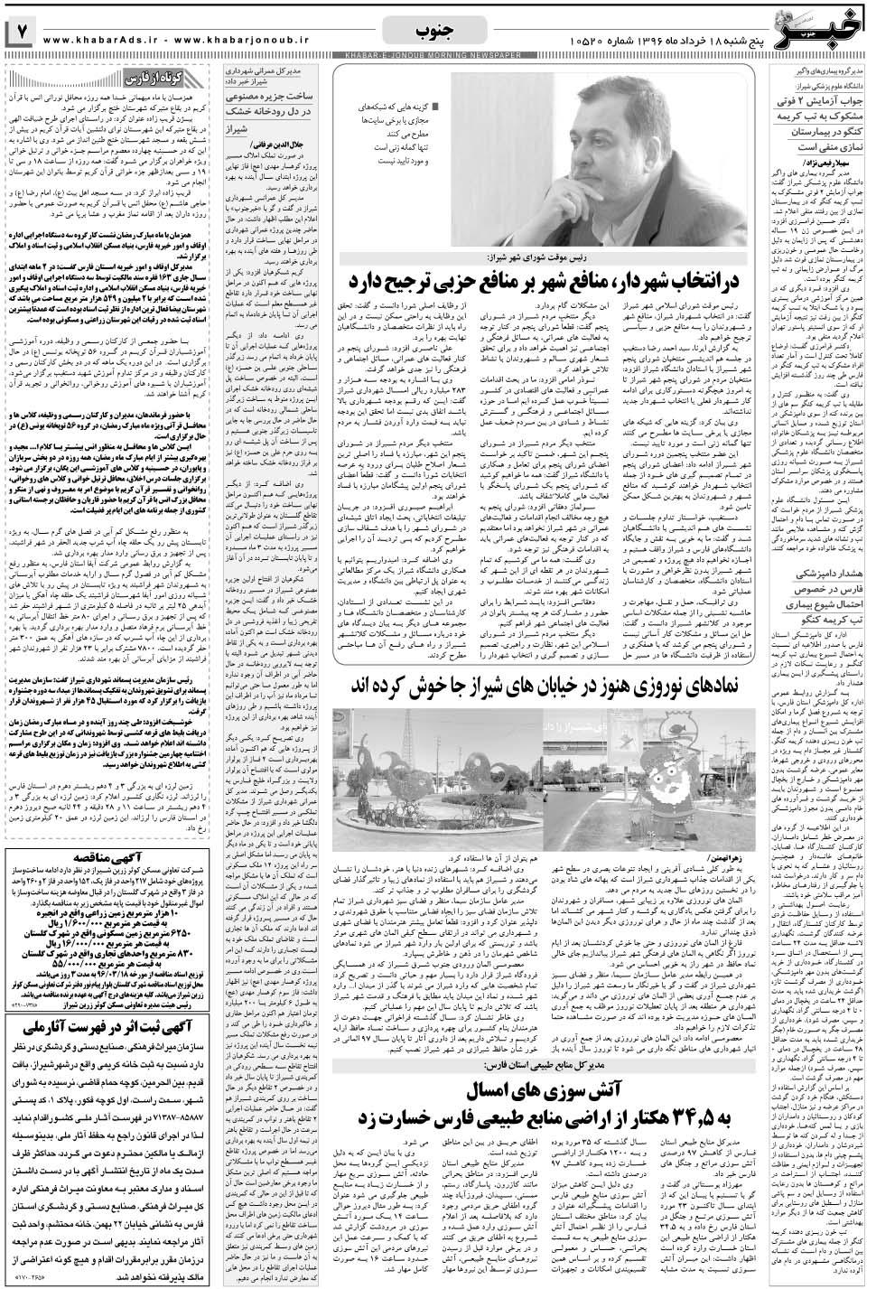 مشاهده صفحه ۷ روزنامه خبرجنوب تاریخ ۱۸  سال ۱۳۹۶