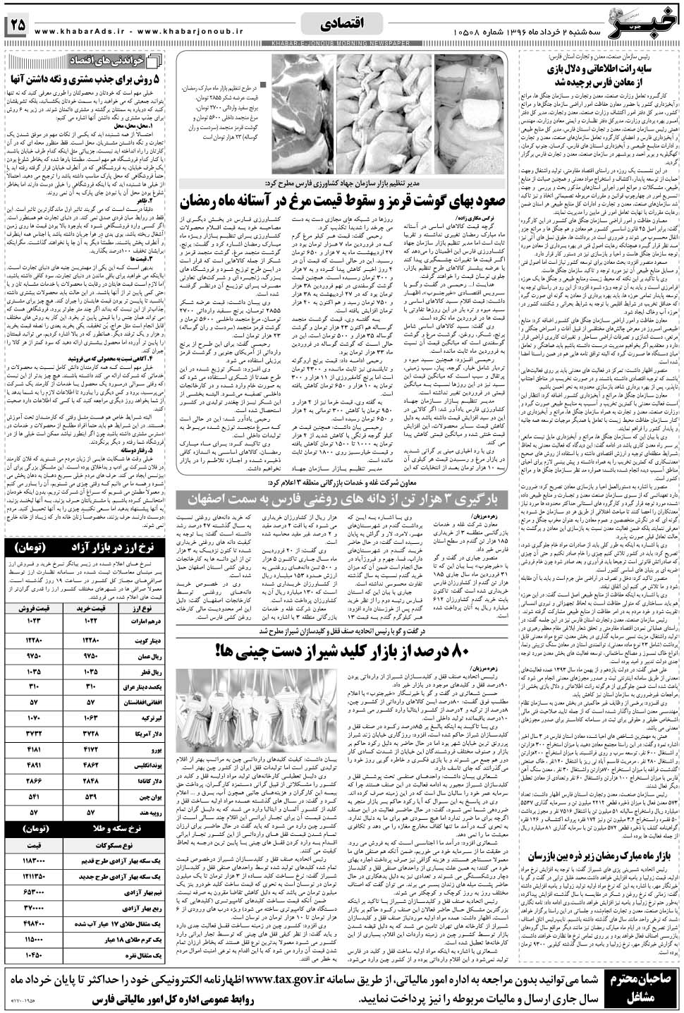 مشاهده صفحه ۲۵ روزنامه خبرجنوب تاریخ ۲  سال ۱۳۹۶