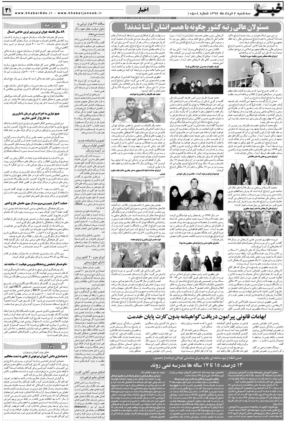مشاهده صفحه ۳۱ روزنامه خبرجنوب تاریخ ۲  سال ۱۳۹۶