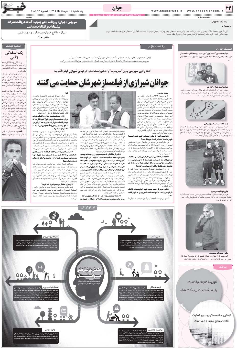مشاهده صفحه ۲۴ روزنامه خبرجنوب تاریخ ۲۱  سال ۱۳۹۶