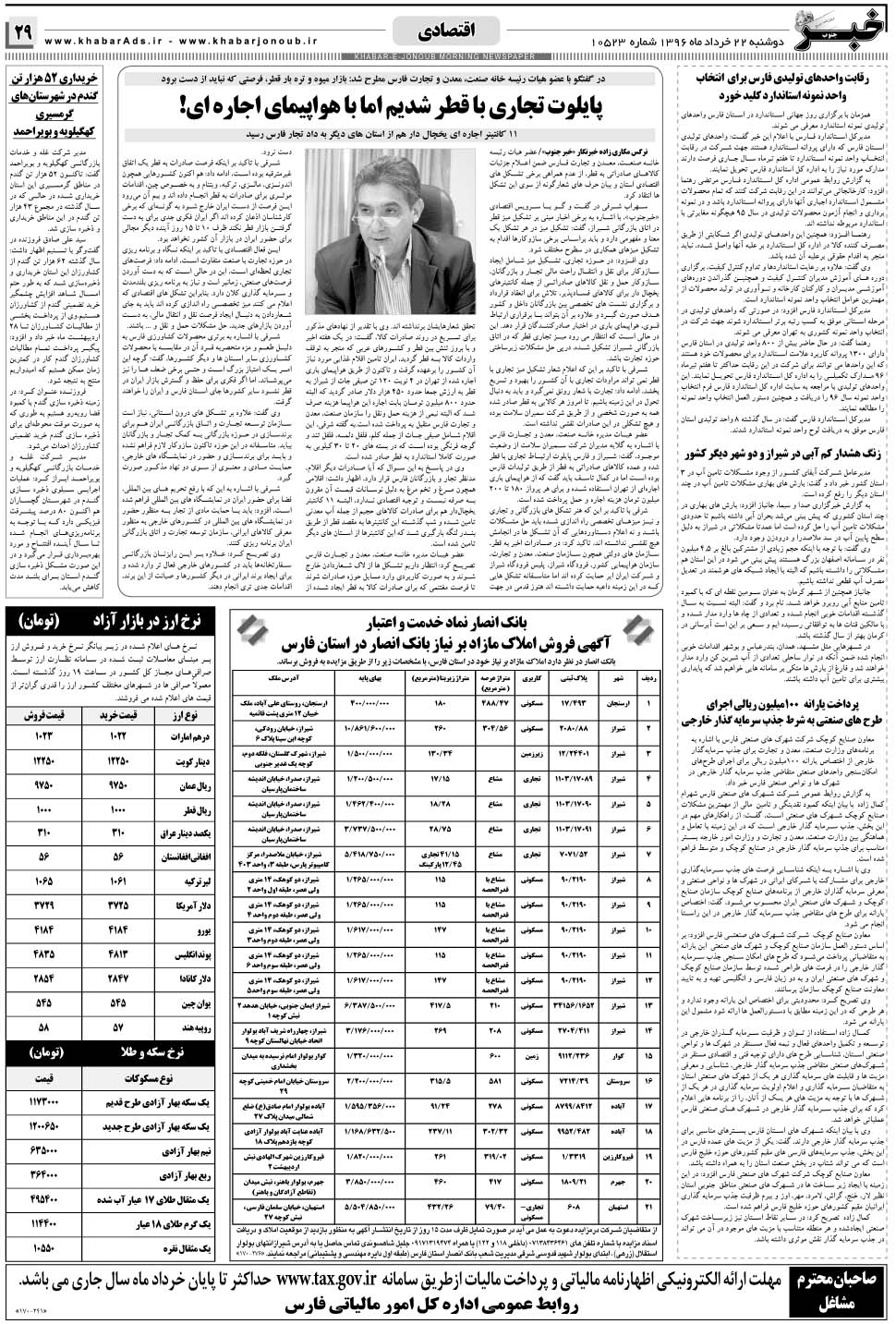 مشاهده صفحه ۲۹ روزنامه خبرجنوب تاریخ ۲۲  سال ۱۳۹۶