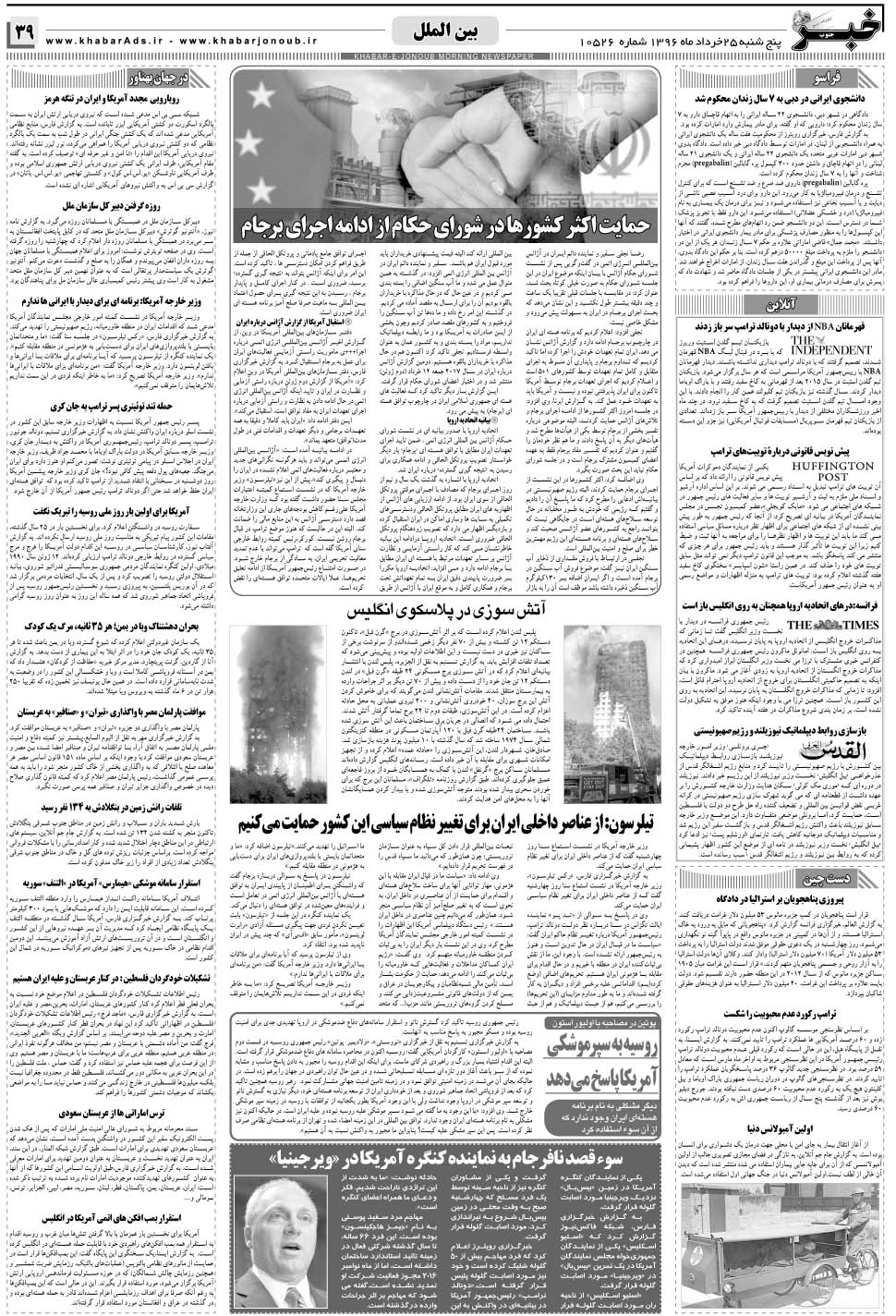 مشاهده صفحه ۳۹ روزنامه خبرجنوب تاریخ ۲۵  سال ۱۳۹۶