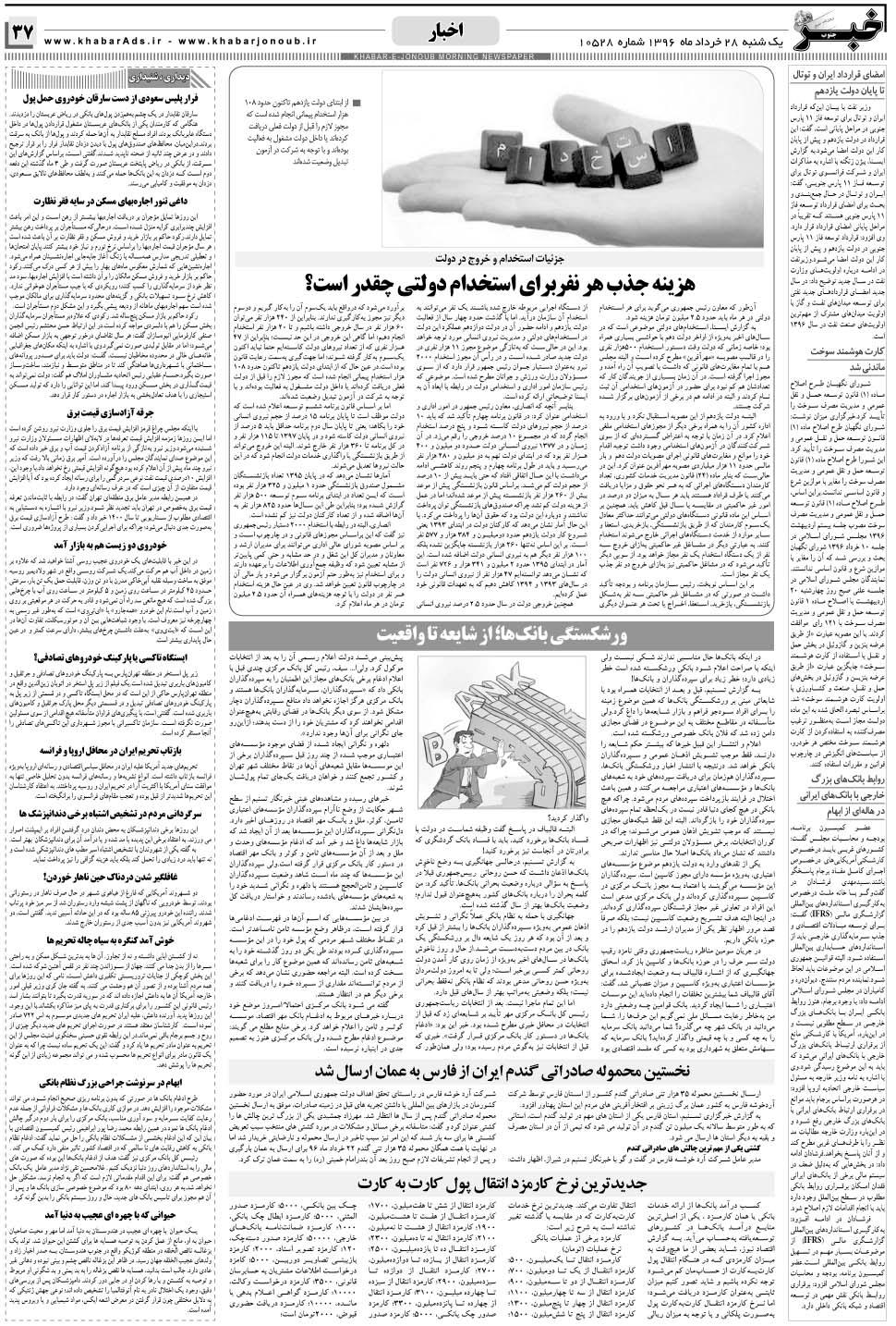 مشاهده صفحه ۳۷ روزنامه خبرجنوب تاریخ ۲۸  سال ۱۳۹۶
