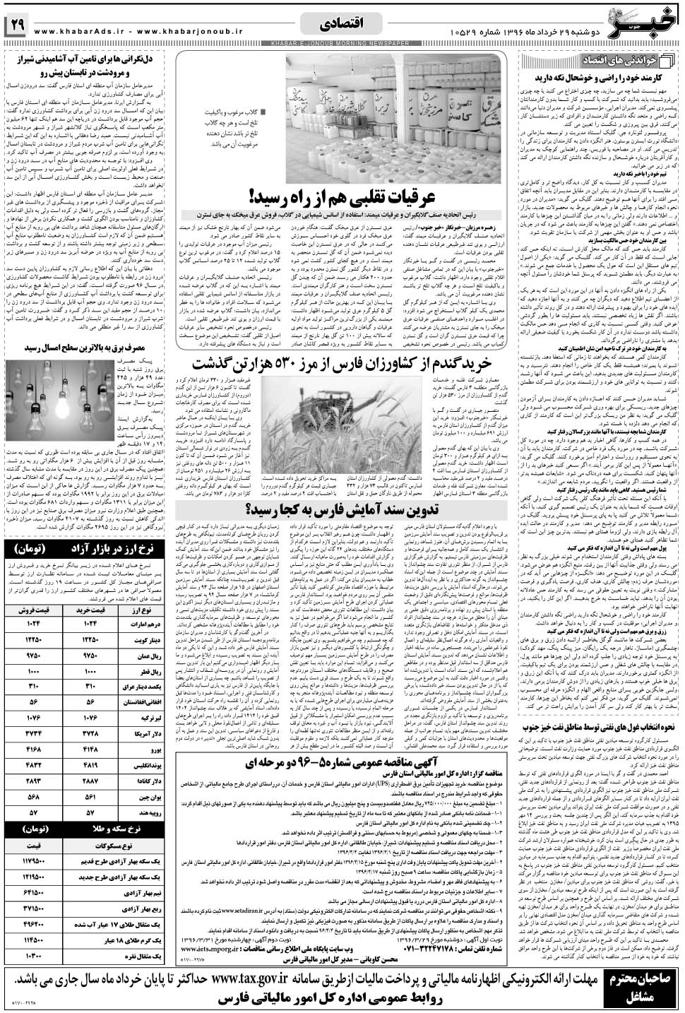 مشاهده صفحه ۲۹ روزنامه خبرجنوب تاریخ ۲۹  سال ۱۳۹۶