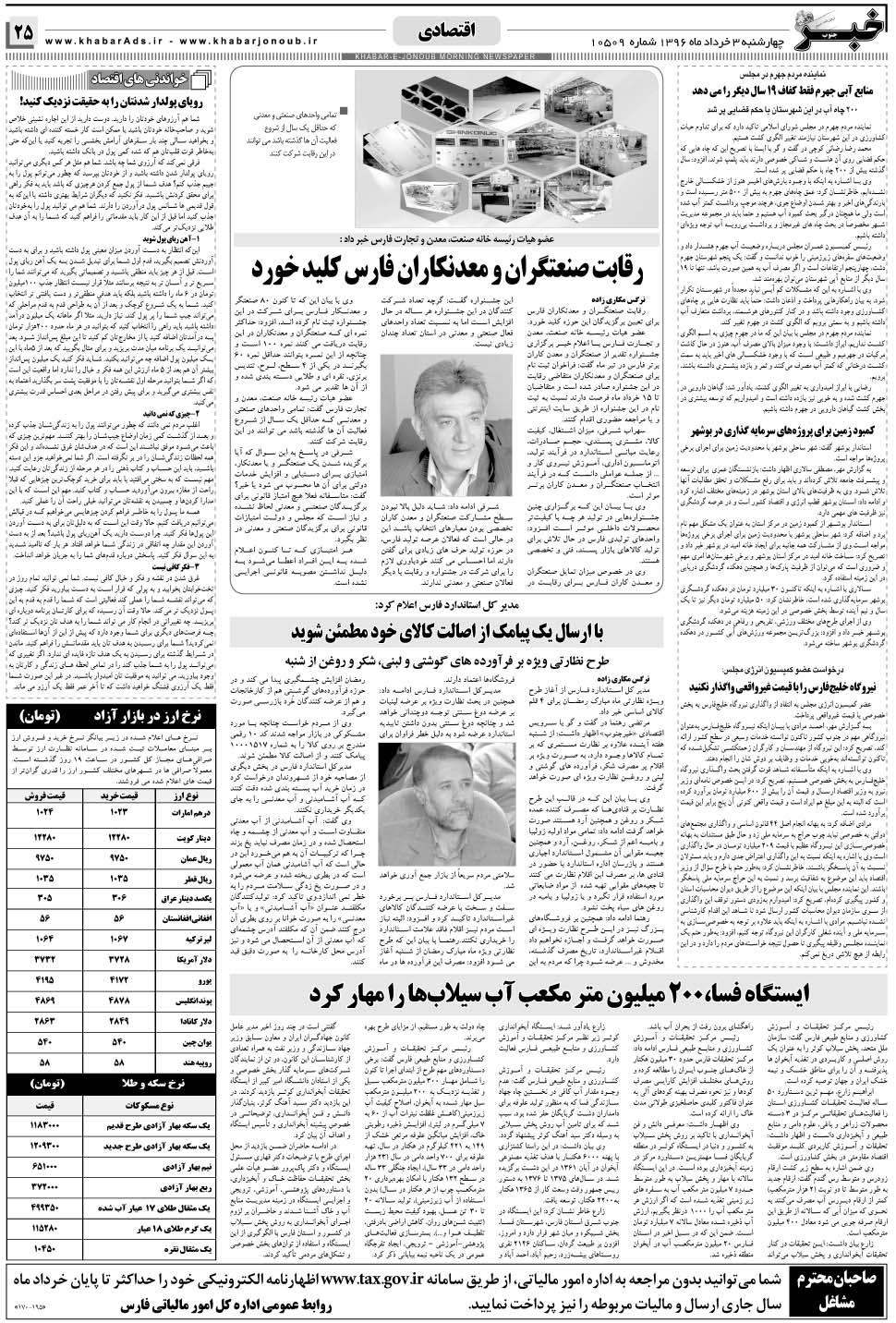 مشاهده صفحه ۲۵ روزنامه خبرجنوب تاریخ ۳  سال ۱۳۹۶