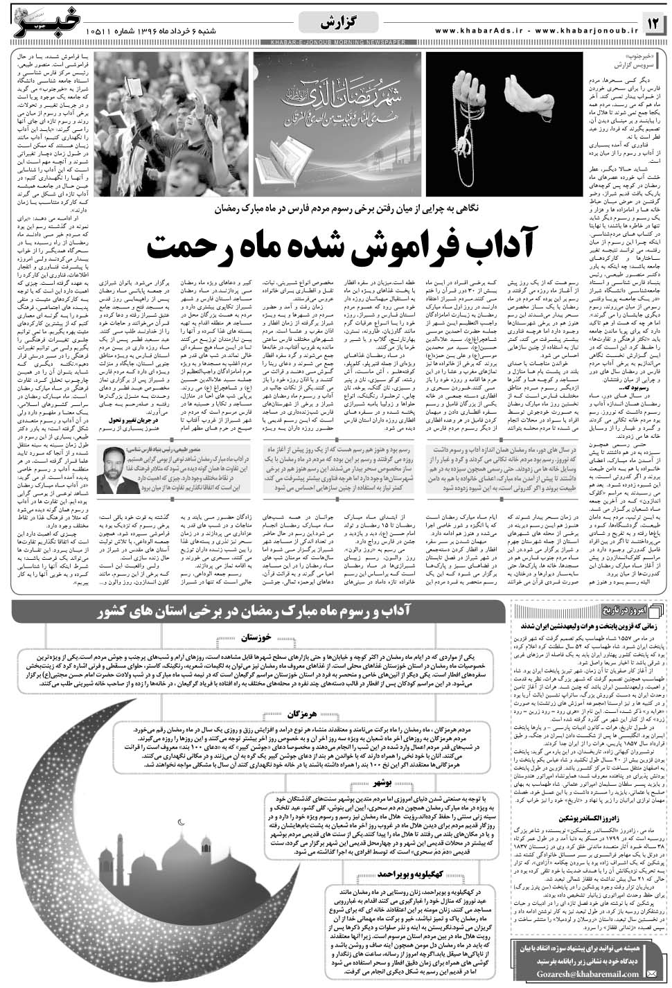 مشاهده صفحه ۱۲ روزنامه خبرجنوب تاریخ ۶  سال ۱۳۹۶