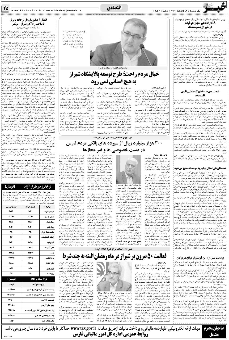 مشاهده صفحه ۲۵ روزنامه خبرجنوب تاریخ ۷  سال ۱۳۹۶