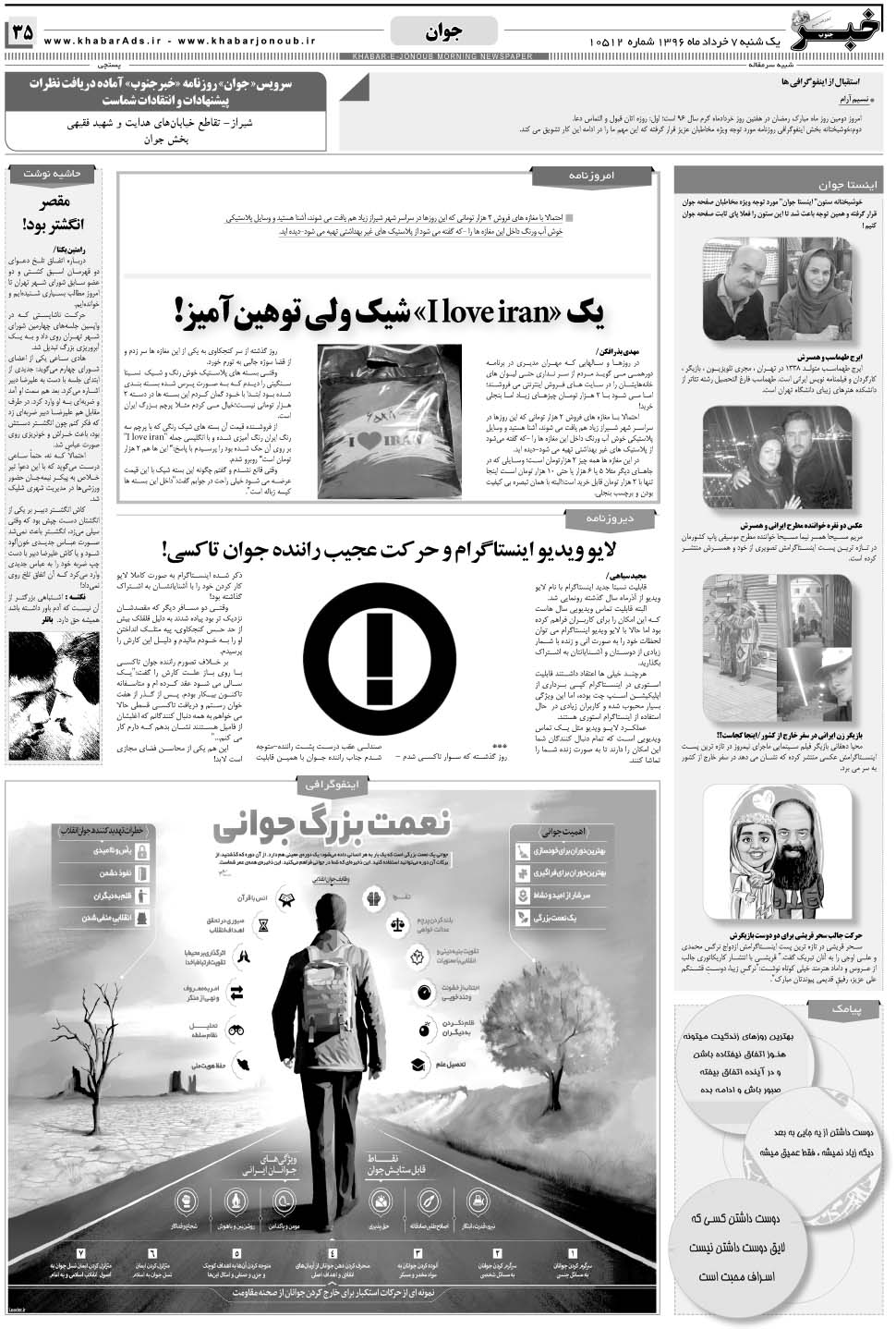 مشاهده صفحه ۳۵ روزنامه خبرجنوب تاریخ ۷  سال ۱۳۹۶