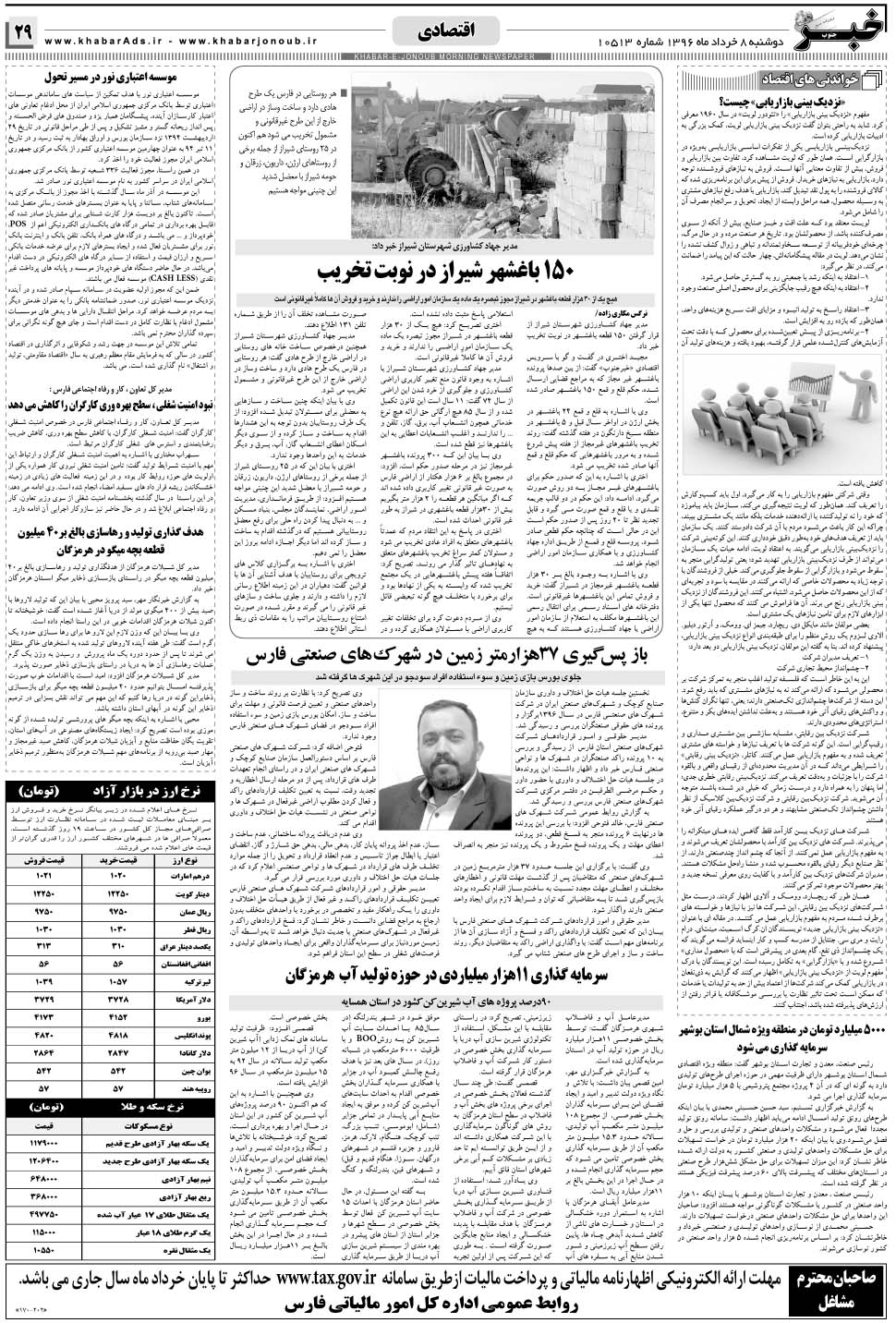 مشاهده صفحه ۲۹ روزنامه خبرجنوب تاریخ ۸  سال ۱۳۹۶