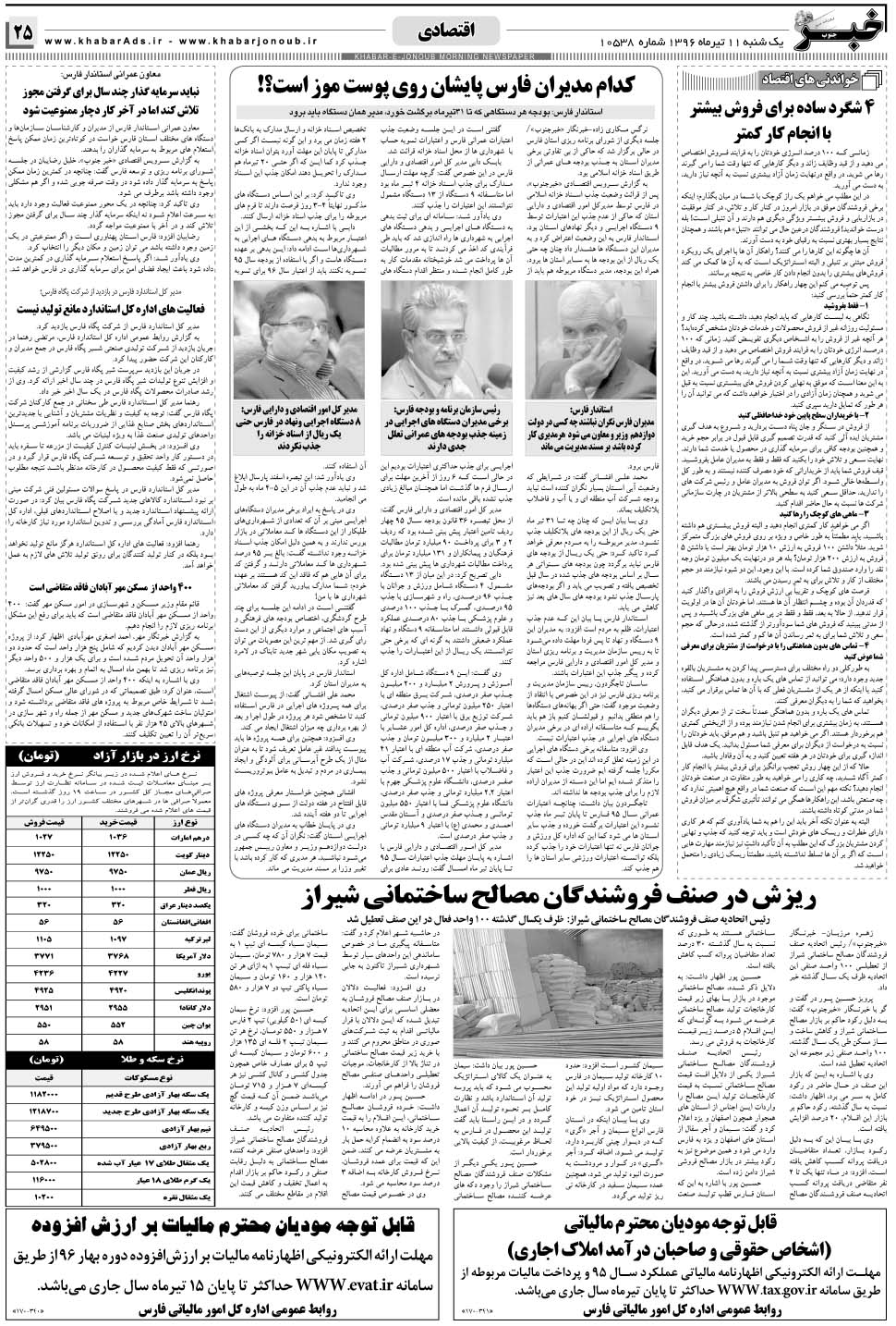 مشاهده صفحه ۲۵ روزنامه خبرجنوب تاریخ ۱۱  سال ۱۳۹۶