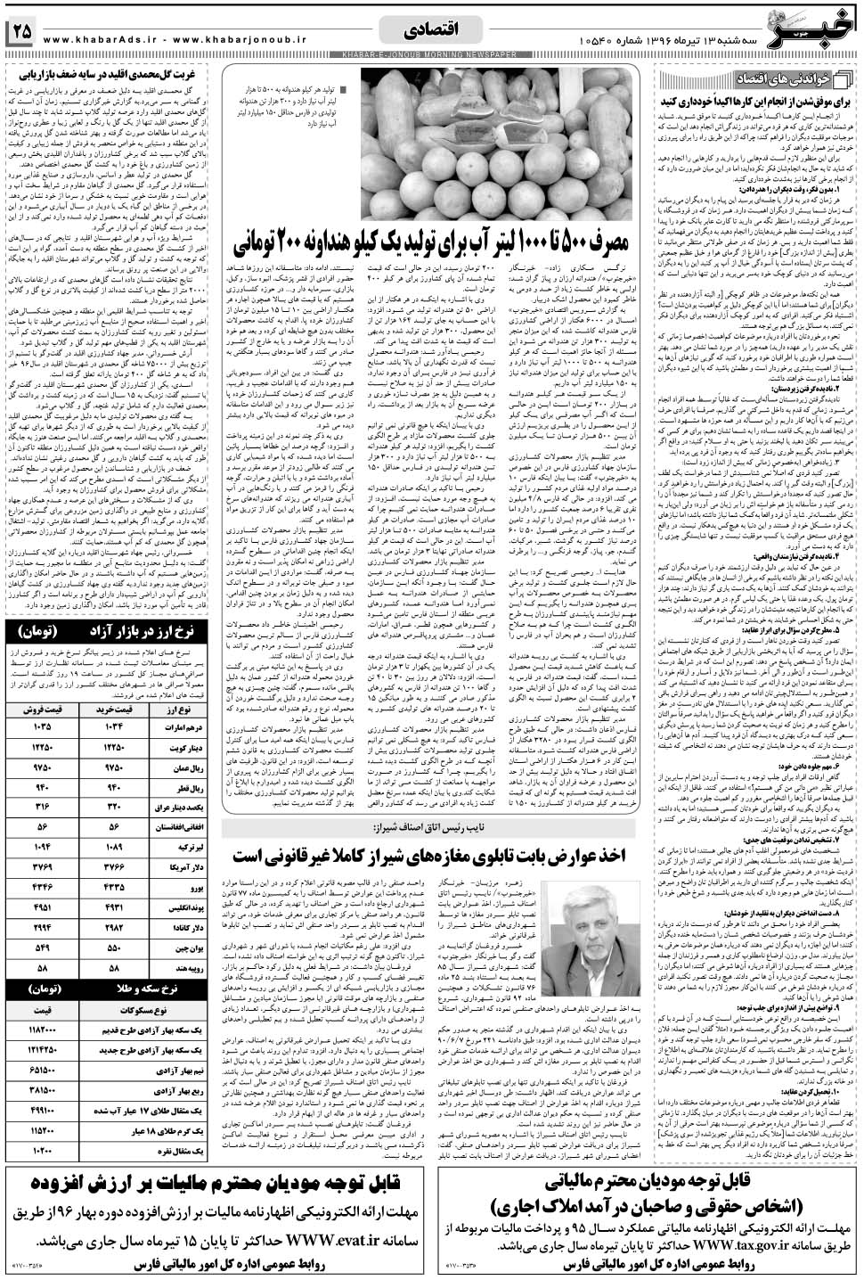 مشاهده صفحه ۲۵ روزنامه خبرجنوب تاریخ ۱۳  سال ۱۳۹۶