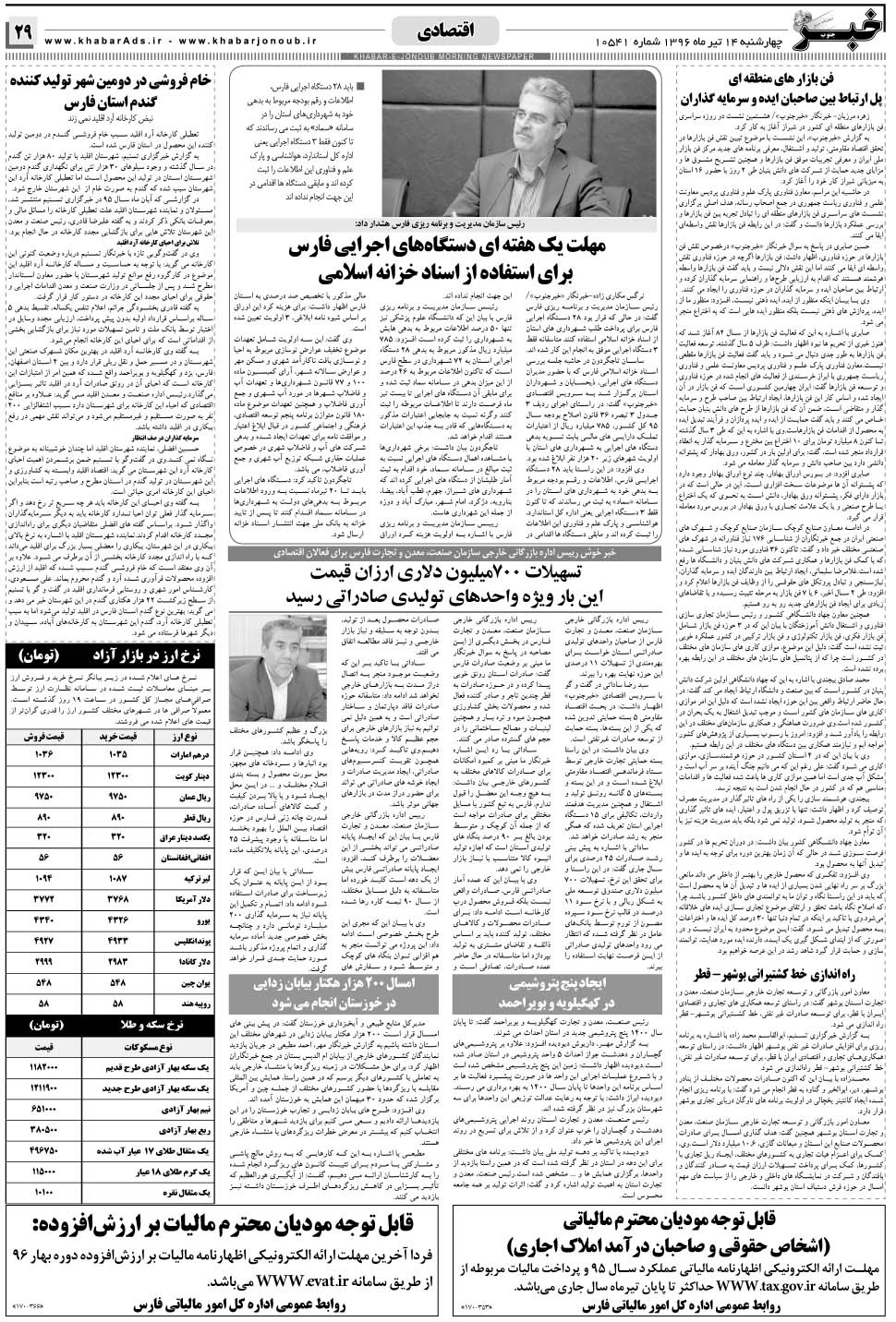 مشاهده صفحه ۲۹ روزنامه خبرجنوب تاریخ ۱۴  سال ۱۳۹۶