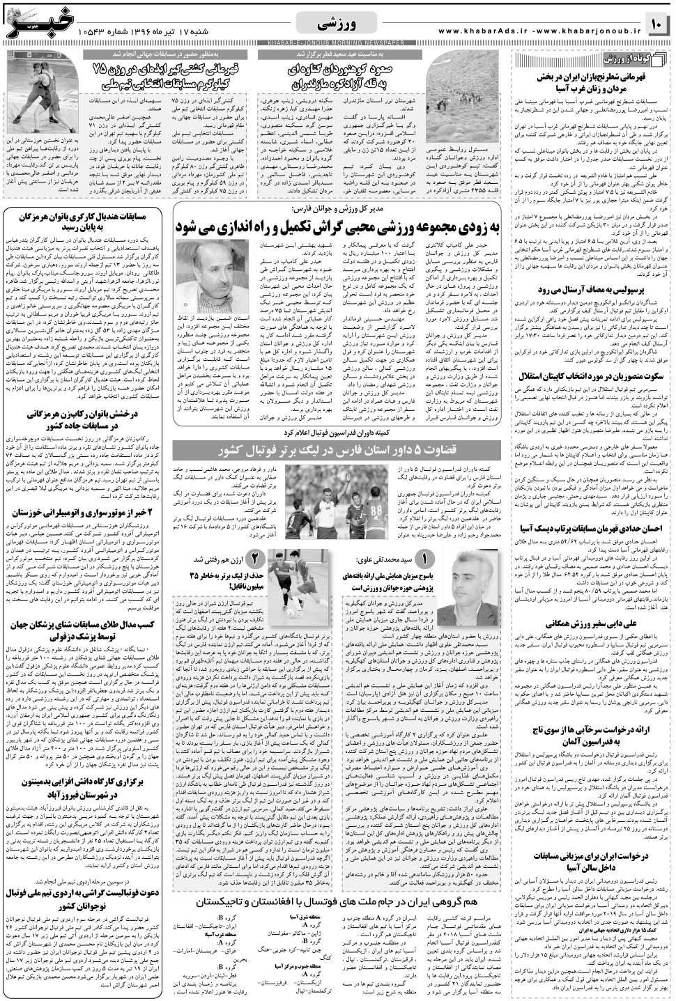 مشاهده صفحه ۱۰ روزنامه خبرجنوب تاریخ ۱۷  سال ۱۳۹۶