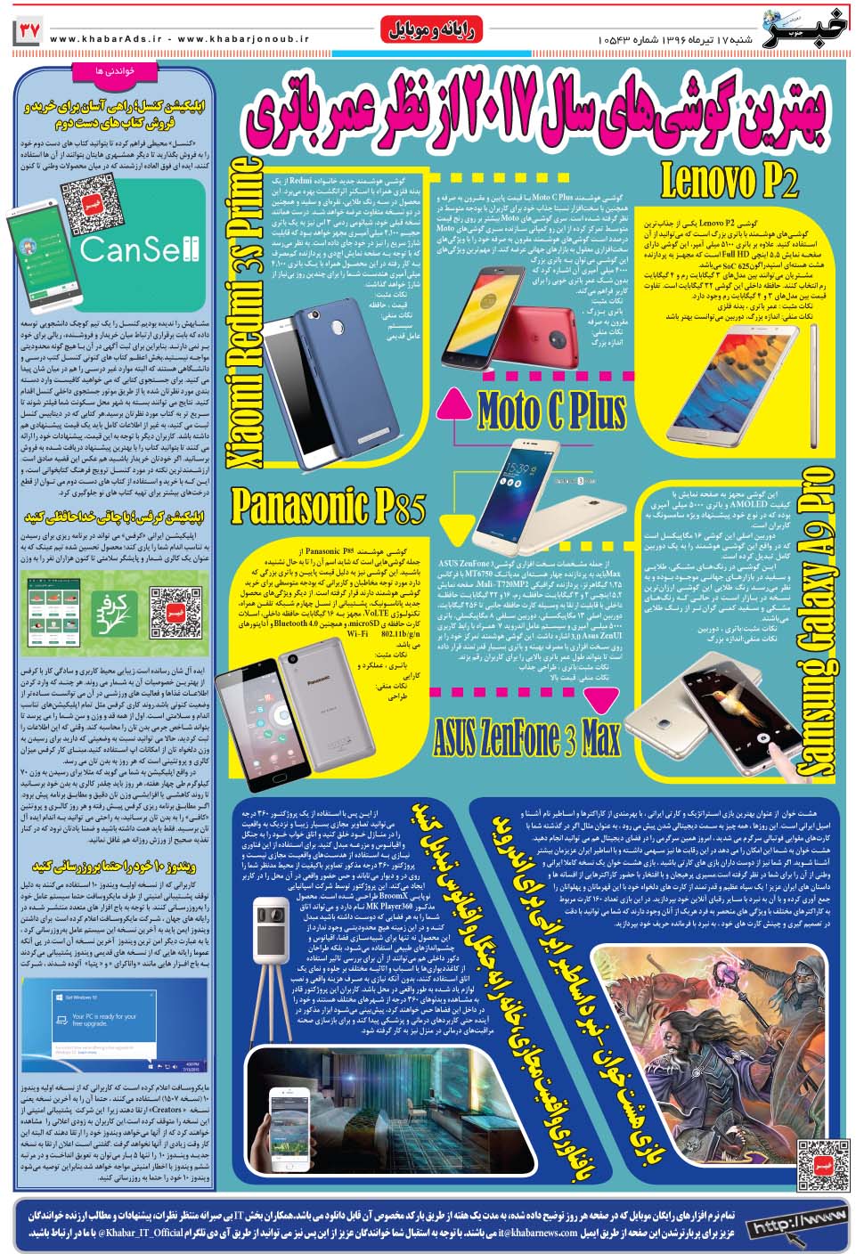 مشاهده صفحه ۳۷ روزنامه خبرجنوب تاریخ ۱۷  سال ۱۳۹۶