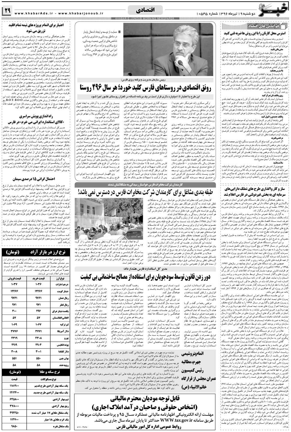 مشاهده صفحه ۲۹ روزنامه خبرجنوب تاریخ ۱۹  سال ۱۳۹۶