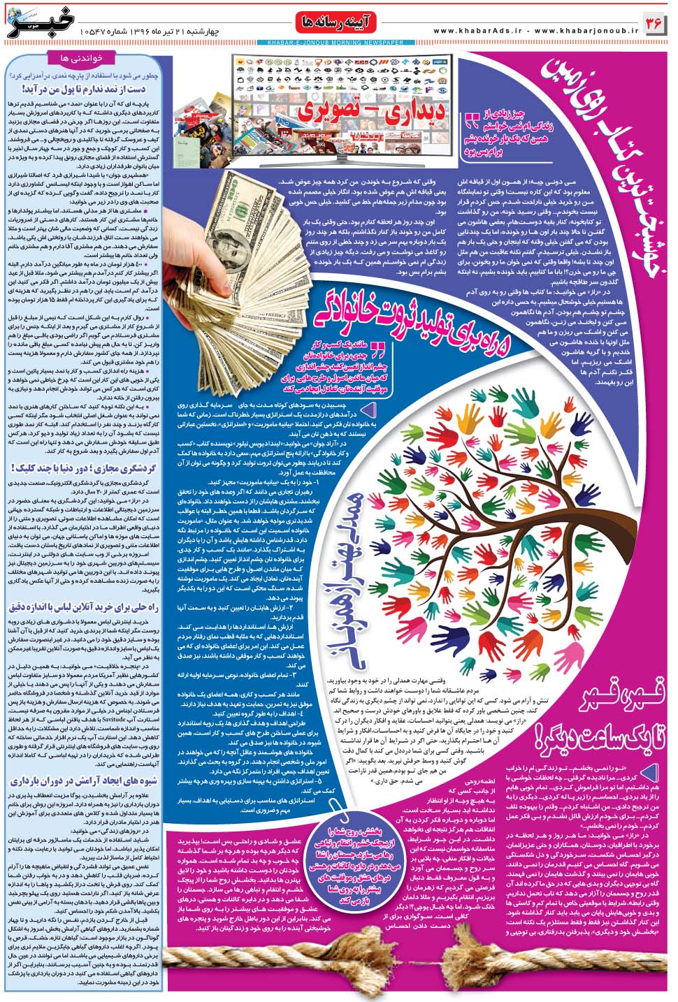 مشاهده صفحه ۳۶ روزنامه خبرجنوب تاریخ ۲۱  سال ۱۳۹۶
