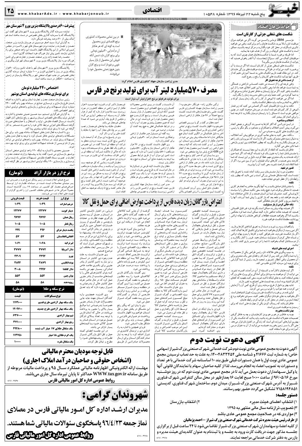 مشاهده صفحه ۲۵ روزنامه خبرجنوب تاریخ ۲۲  سال ۱۳۹۶