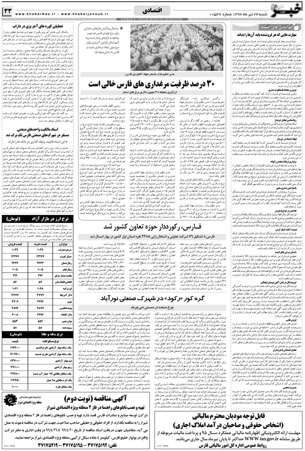 مشاهده صفحه ۳۳ روزنامه خبرجنوب تاریخ ۲۴  سال ۱۳۹۶
