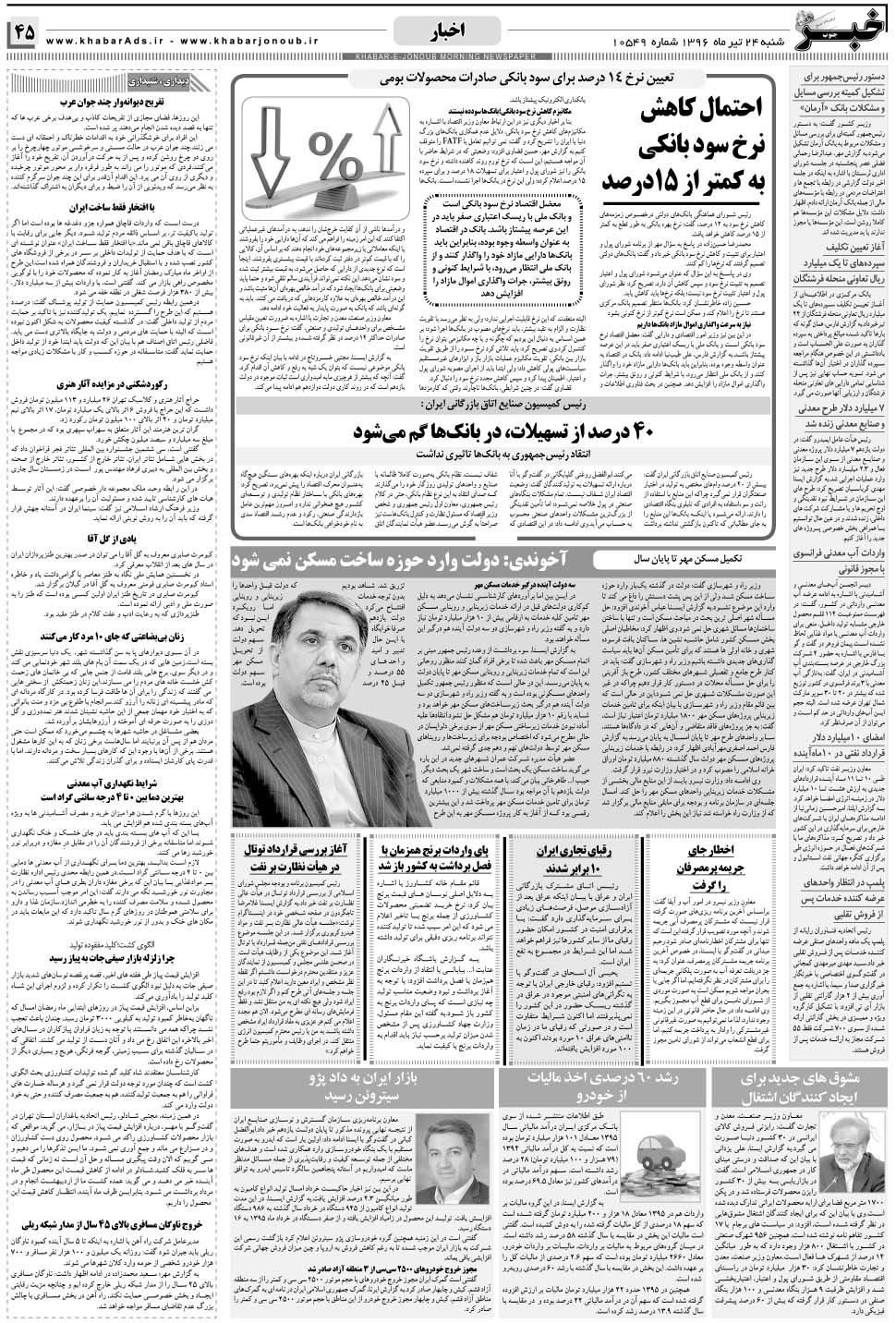 مشاهده صفحه ۴۵ روزنامه خبرجنوب تاریخ ۲۴  سال ۱۳۹۶