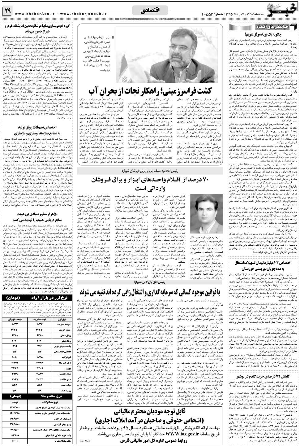 مشاهده صفحه ۲۹ روزنامه خبرجنوب تاریخ ۲۷  سال ۱۳۹۶