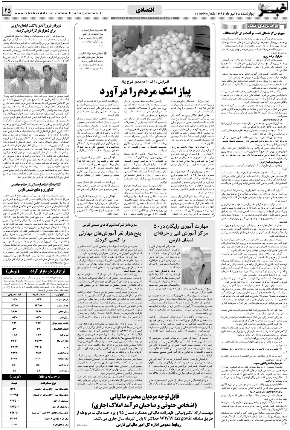 مشاهده صفحه ۲۵ روزنامه خبرجنوب تاریخ ۲۸  سال ۱۳۹۶