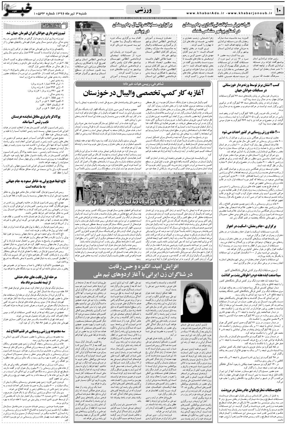 مشاهده صفحه ۱۰ روزنامه خبرجنوب تاریخ ۳  سال ۱۳۹۶