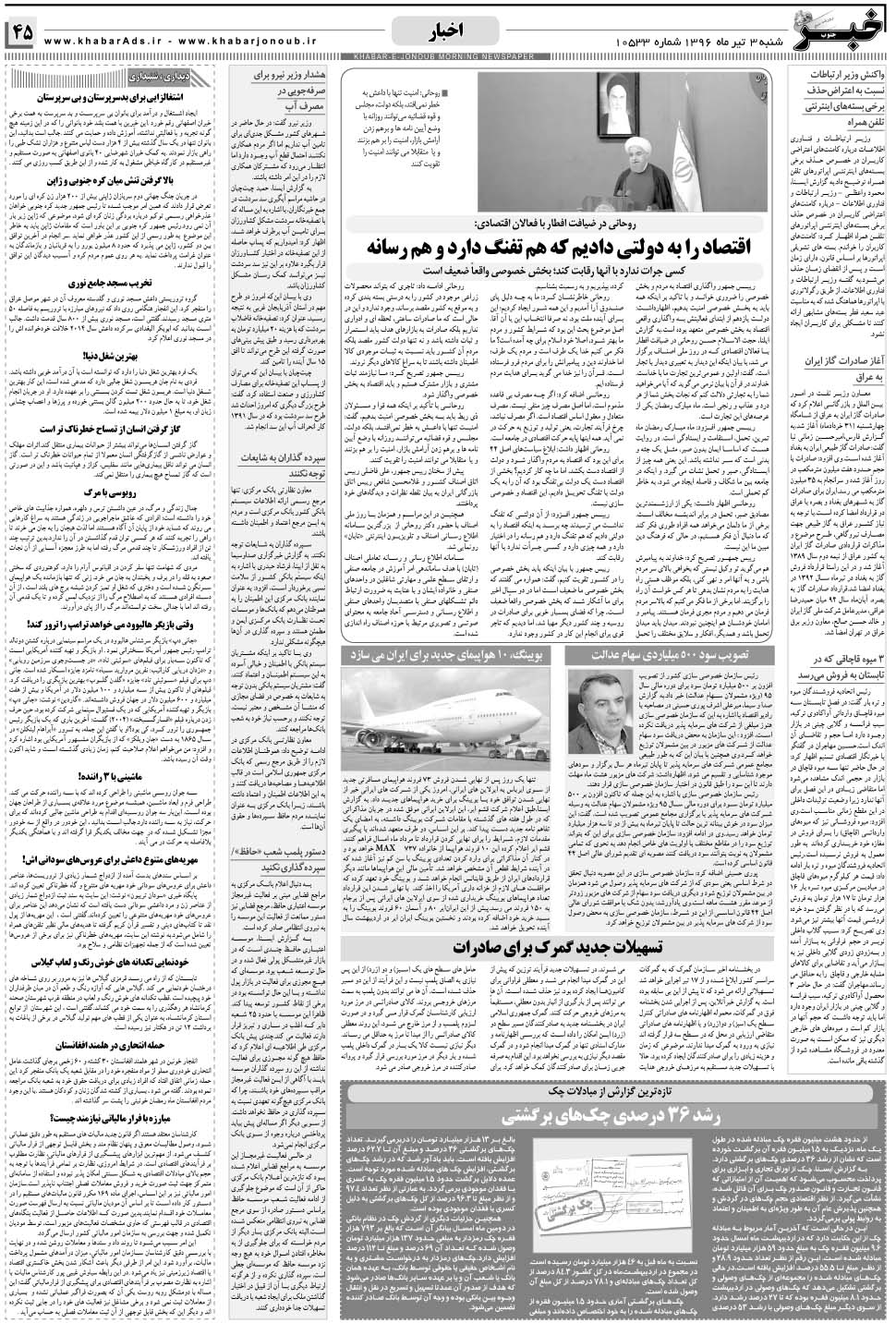 مشاهده صفحه ۴۵ روزنامه خبرجنوب تاریخ ۳  سال ۱۳۹۶
