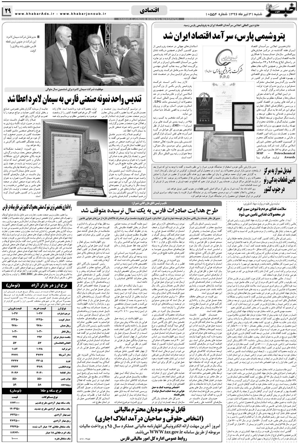 مشاهده صفحه ۲۹ روزنامه خبرجنوب تاریخ ۳۱  سال ۱۳۹۶