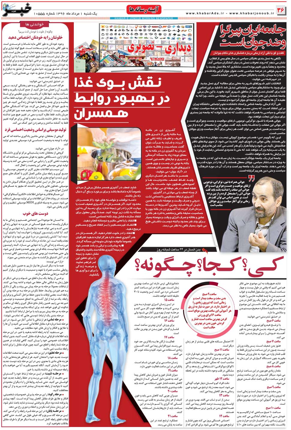 مشاهده صفحه ۳۶ روزنامه خبرجنوب تاریخ ۱  سال ۱۳۹۶