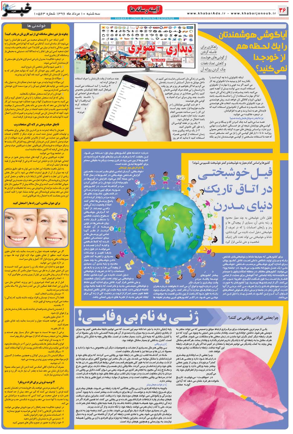 مشاهده صفحه ۳۶ روزنامه خبرجنوب تاریخ ۱۰  سال ۱۳۹۶