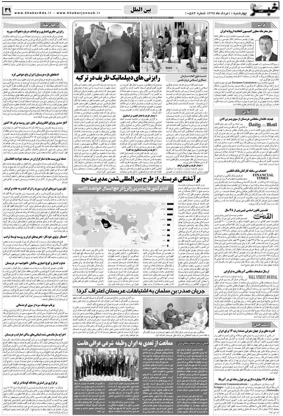 مشاهده صفحه ۳۹ روزنامه خبرجنوب تاریخ ۱۱  سال ۱۳۹۶