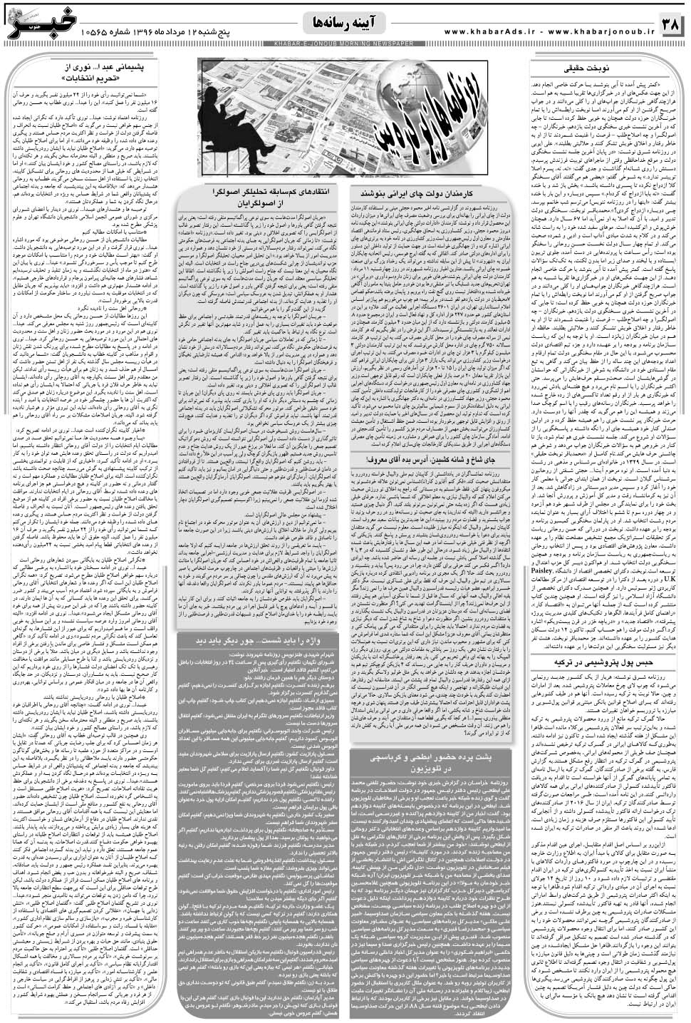 مشاهده صفحه ۳۸ روزنامه خبرجنوب تاریخ ۱۲  سال ۱۳۹۶