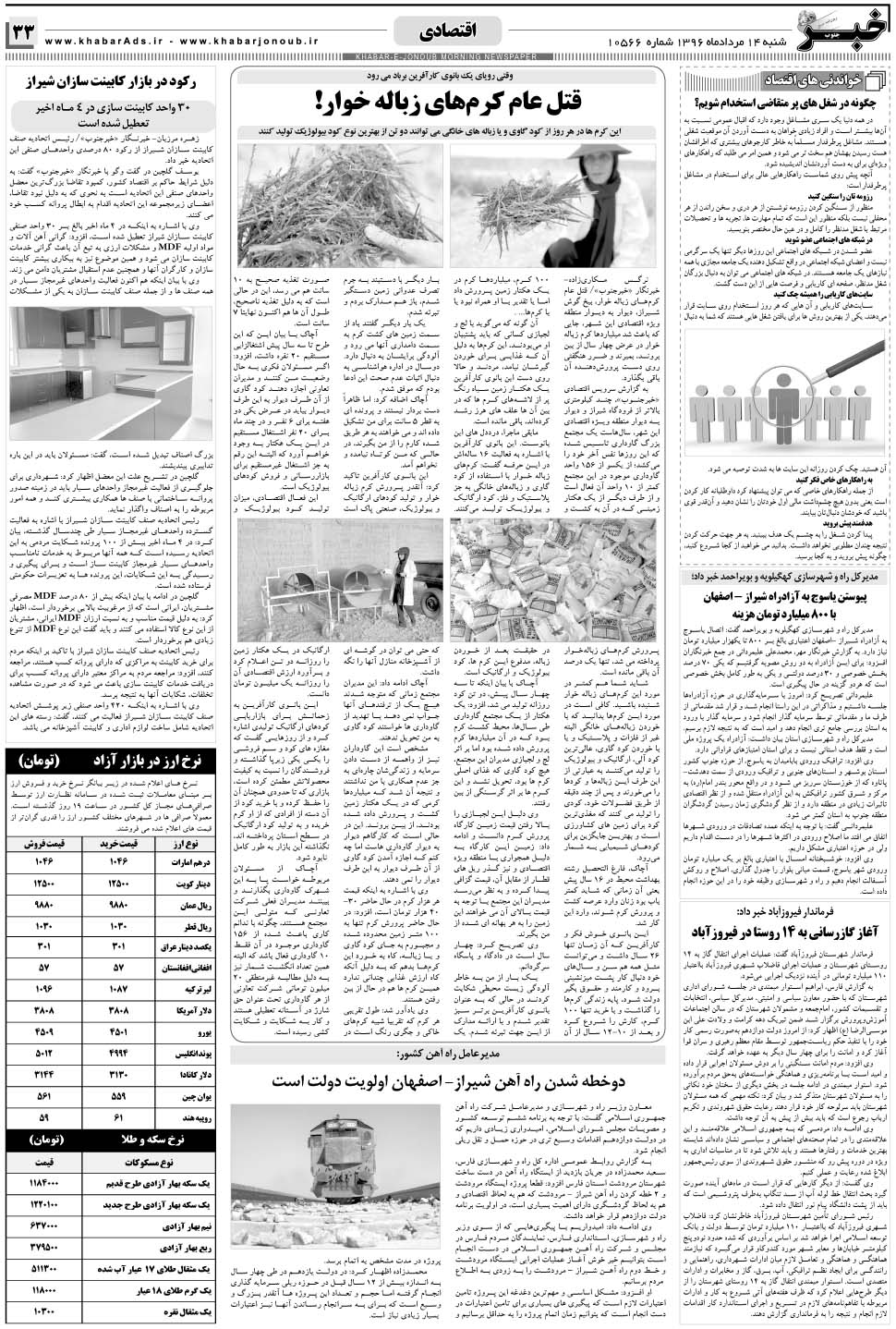 مشاهده صفحه ۳۳ روزنامه خبرجنوب تاریخ ۱۴  سال ۱۳۹۶