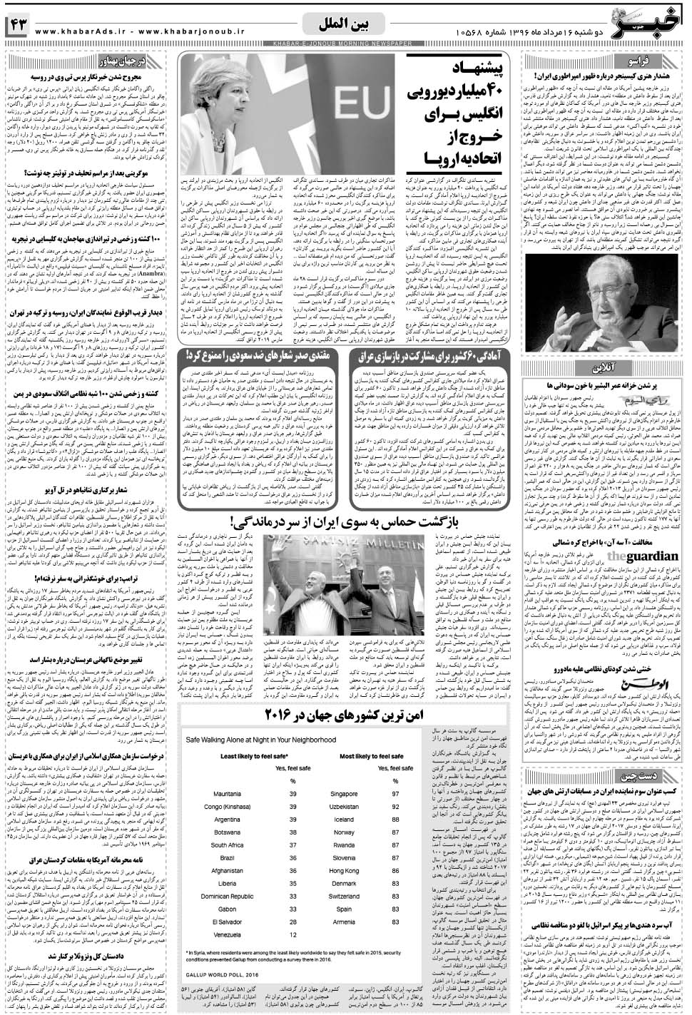 مشاهده صفحه ۴۳ روزنامه خبرجنوب تاریخ ۱۶  سال ۱۳۹۶