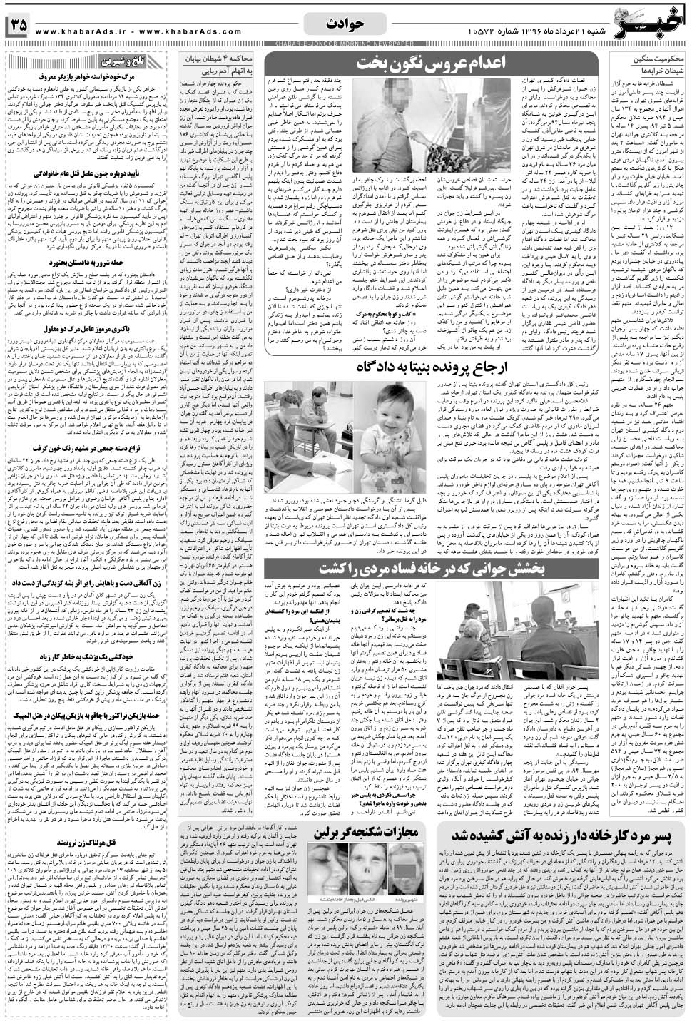 مشاهده صفحه ۳۵ روزنامه خبرجنوب تاریخ ۲۱  سال ۱۳۹۶