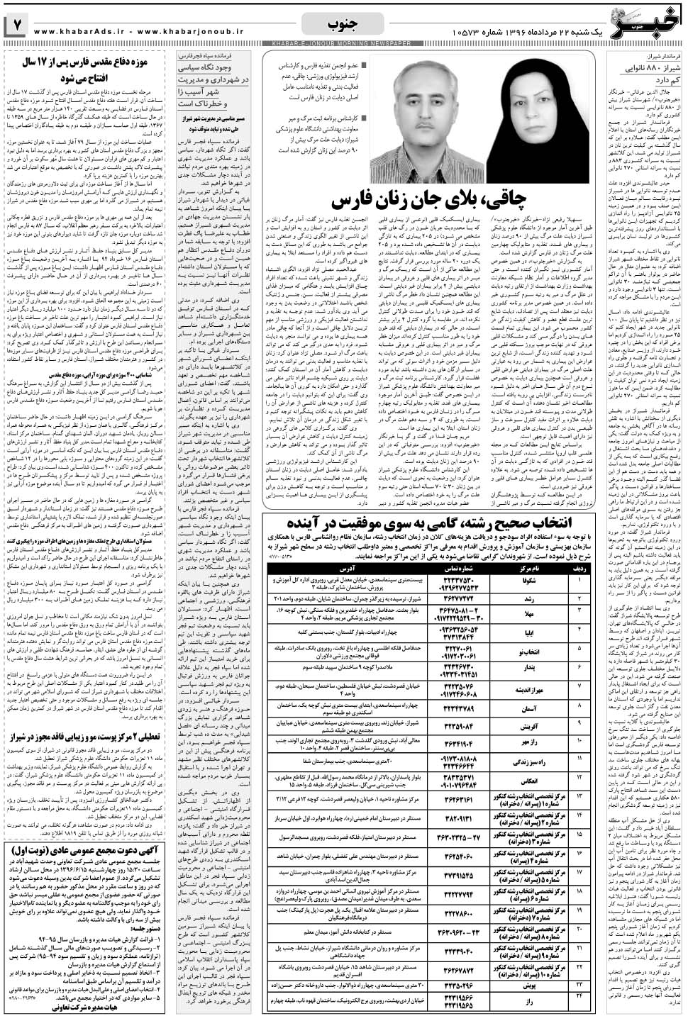 مشاهده صفحه ۷ روزنامه خبرجنوب تاریخ ۲۲  سال ۱۳۹۶