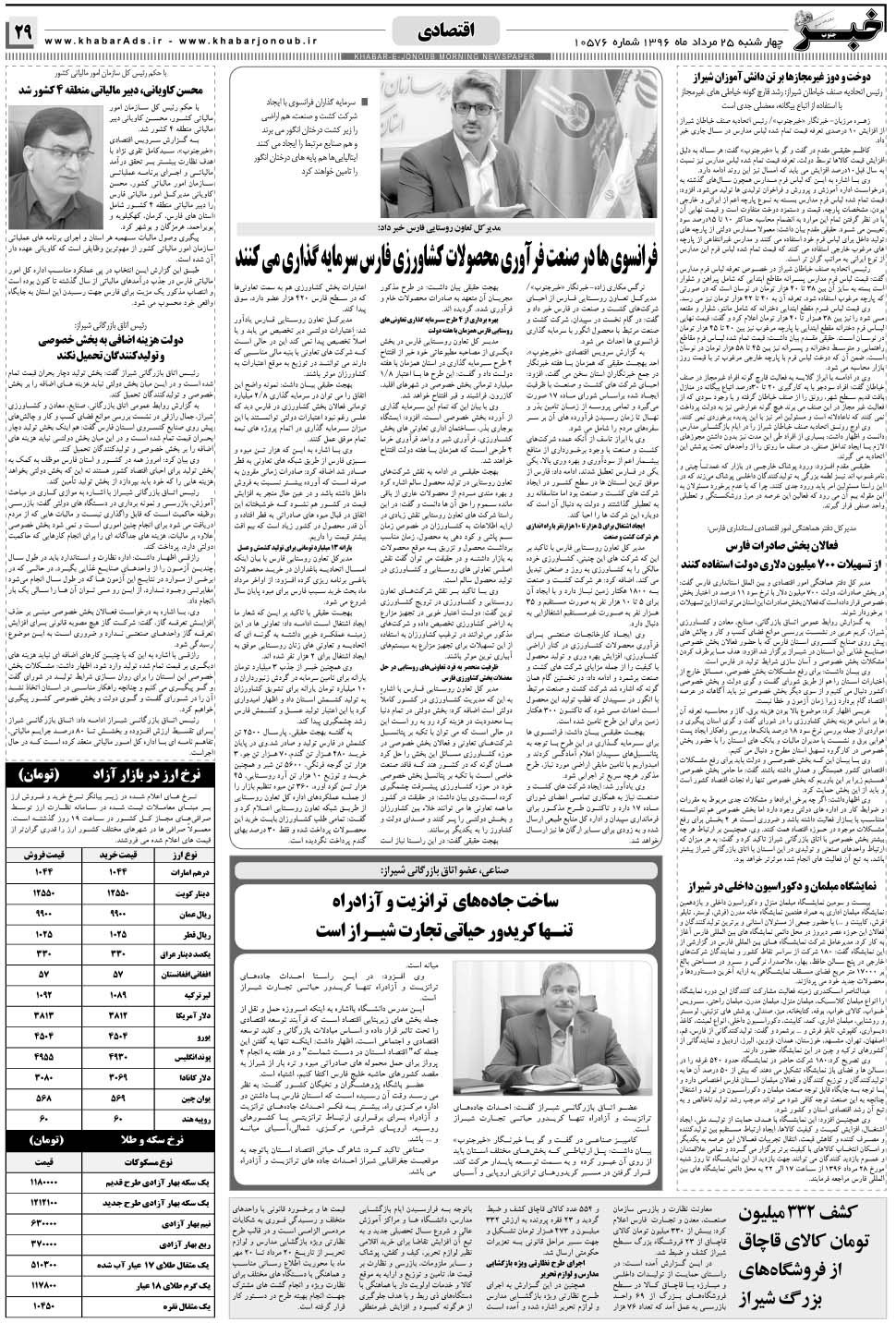 مشاهده صفحه ۲۹ روزنامه خبرجنوب تاریخ ۲۵  سال ۱۳۹۶