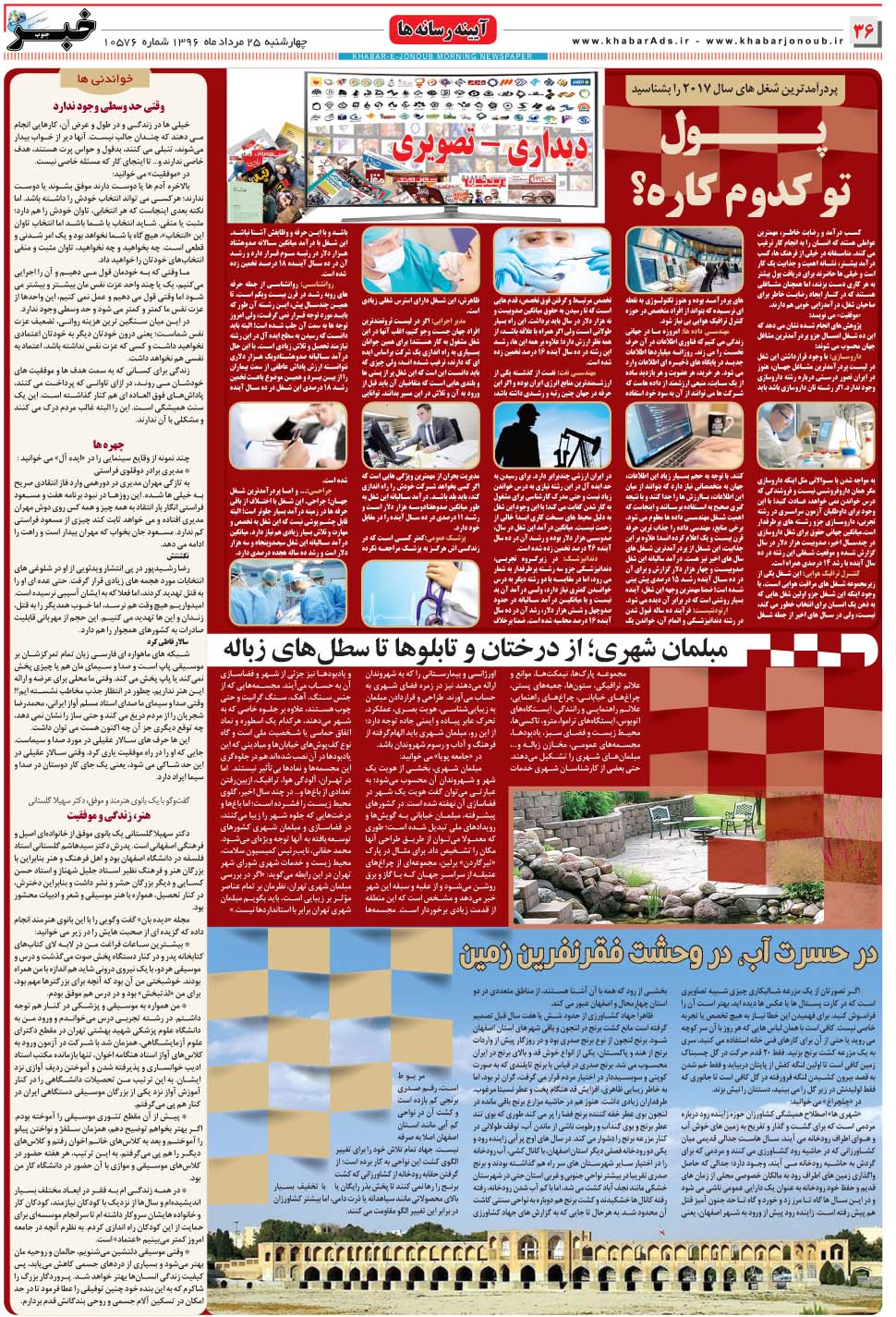 مشاهده صفحه ۳۶ روزنامه خبرجنوب تاریخ ۲۵  سال ۱۳۹۶