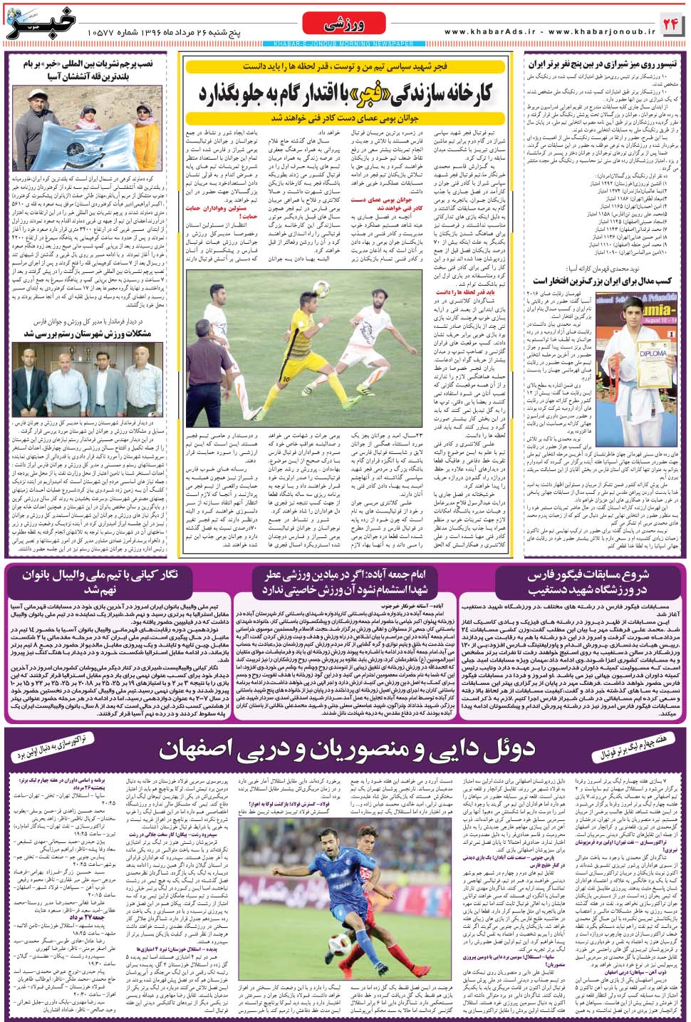 مشاهده صفحه ۲۴ روزنامه خبرجنوب تاریخ ۲۶  سال ۱۳۹۶