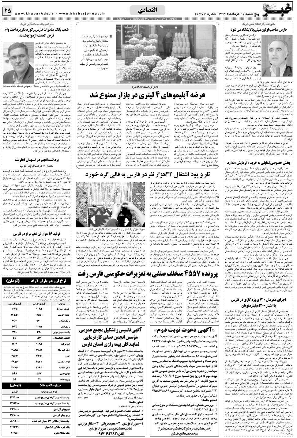 مشاهده صفحه ۲۵ روزنامه خبرجنوب تاریخ ۲۶  سال ۱۳۹۶