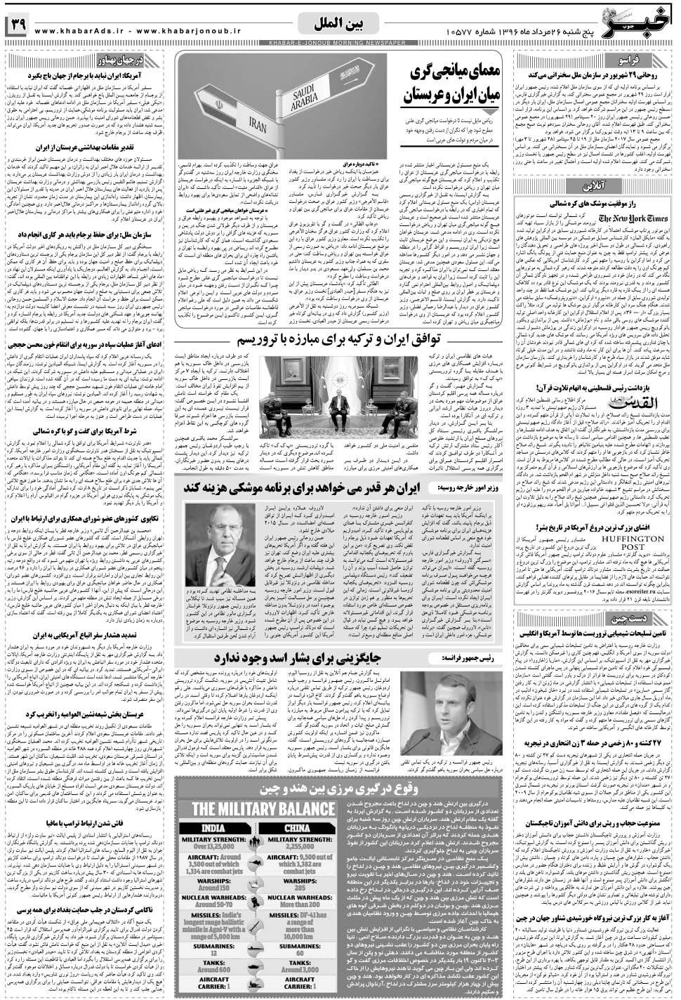 مشاهده صفحه ۳۹ روزنامه خبرجنوب تاریخ ۲۶  سال ۱۳۹۶