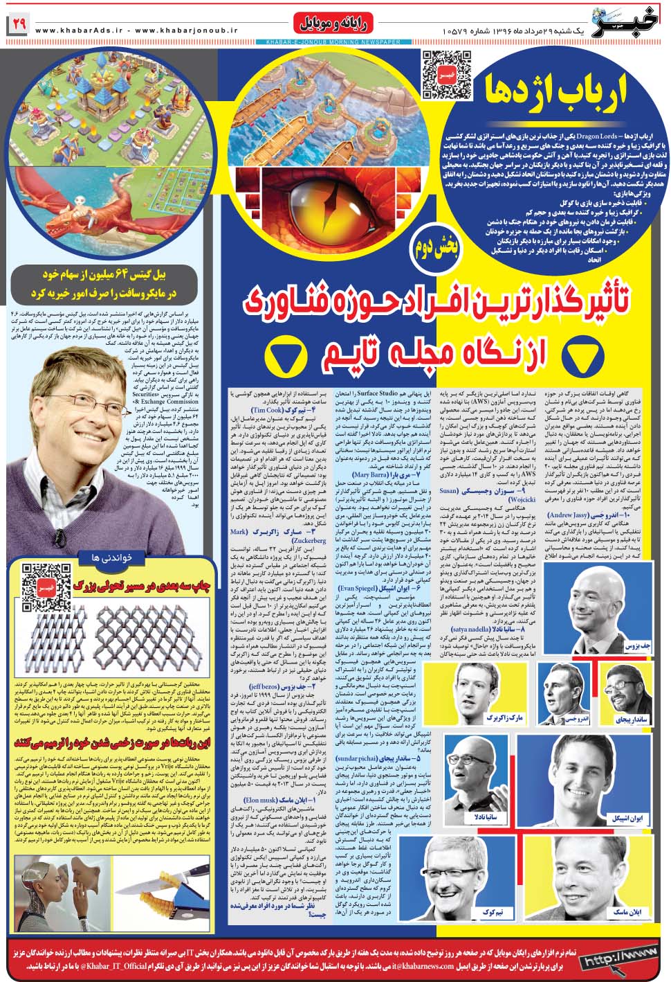 مشاهده صفحه ۲۹ روزنامه خبرجنوب تاریخ ۲۹  سال ۱۳۹۶