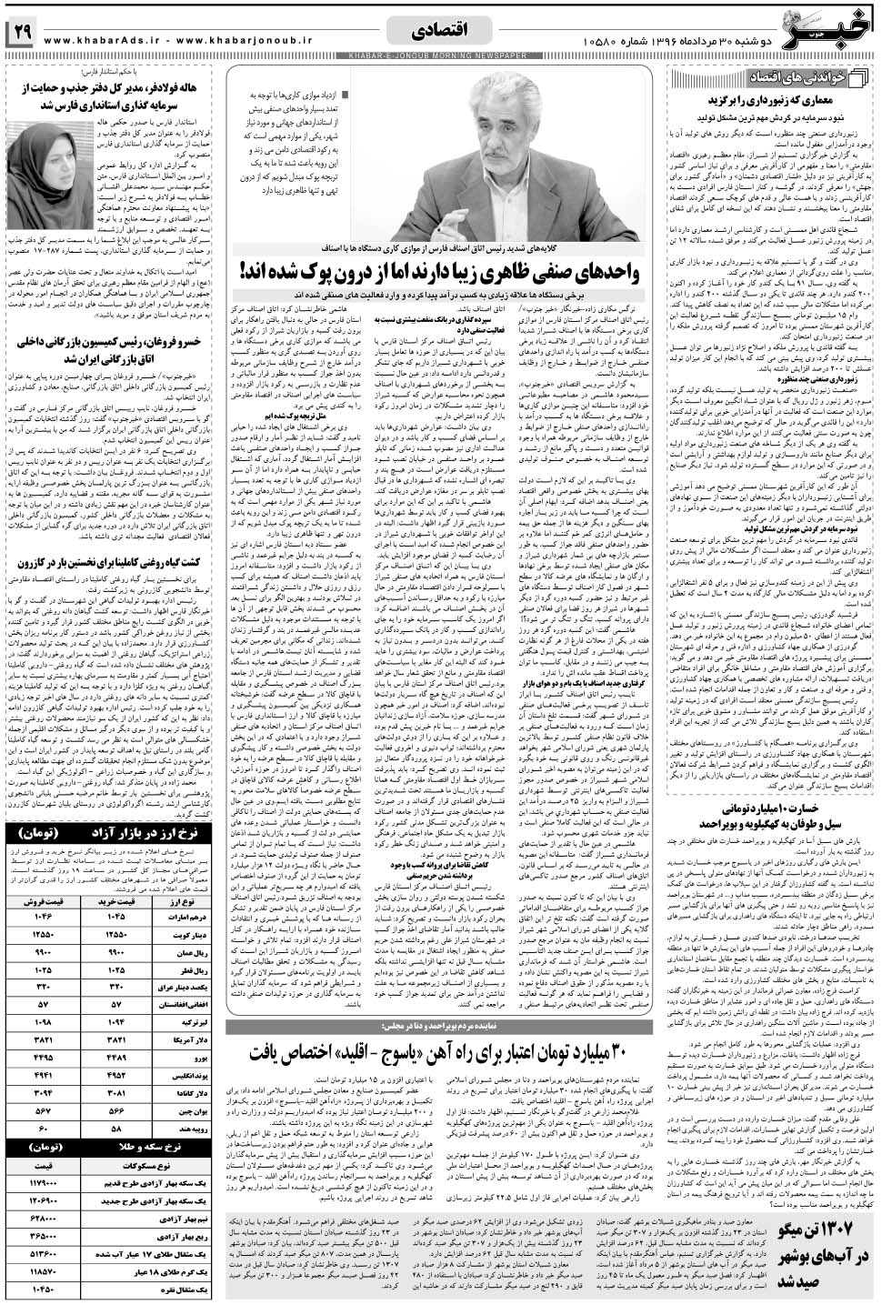 مشاهده صفحه ۲۹ روزنامه خبرجنوب تاریخ ۳۰  سال ۱۳۹۶