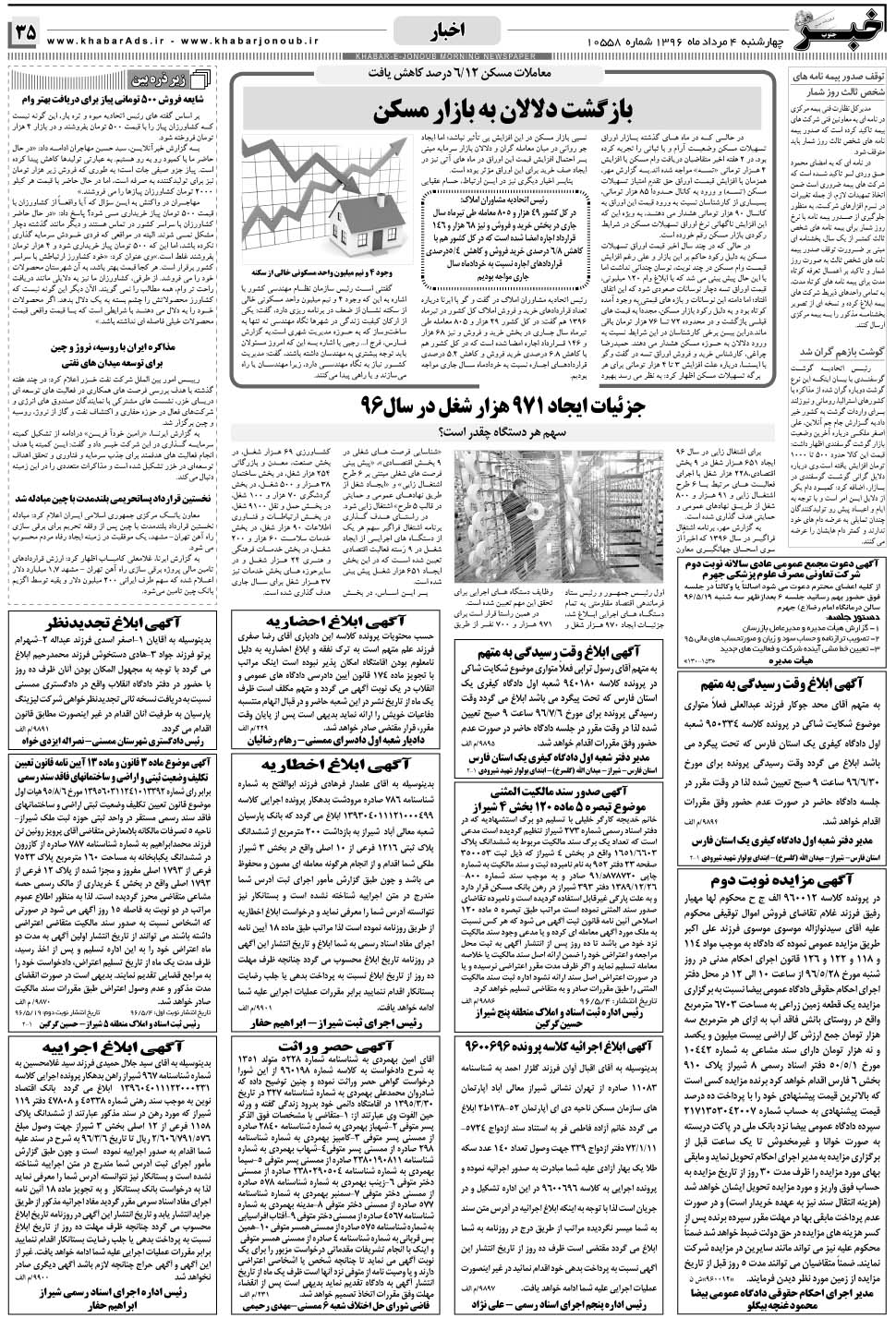 مشاهده صفحه ۳۵ روزنامه خبرجنوب تاریخ ۴  سال ۱۳۹۶